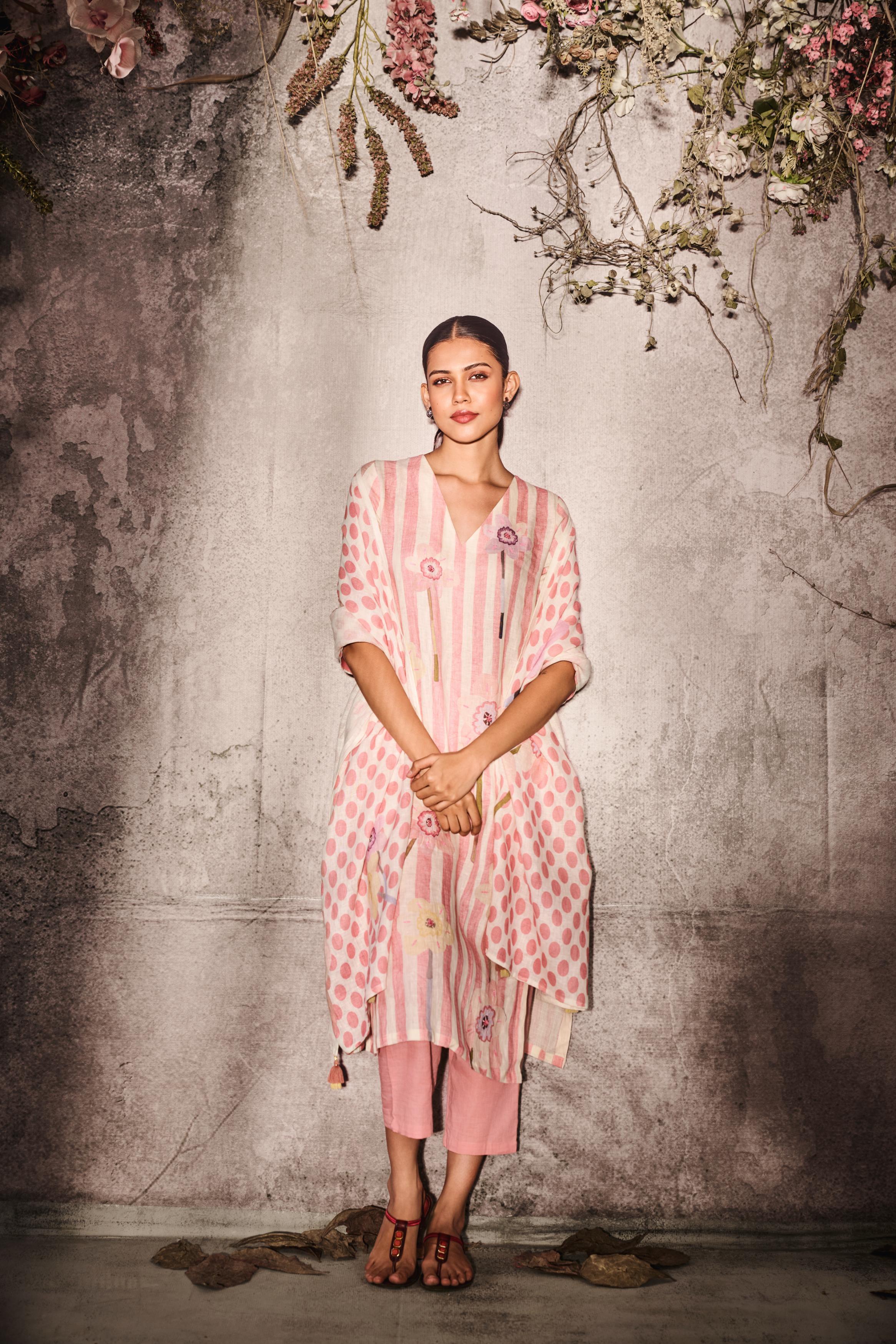 Pastel Pink Mornings Printed Linen Pant Set