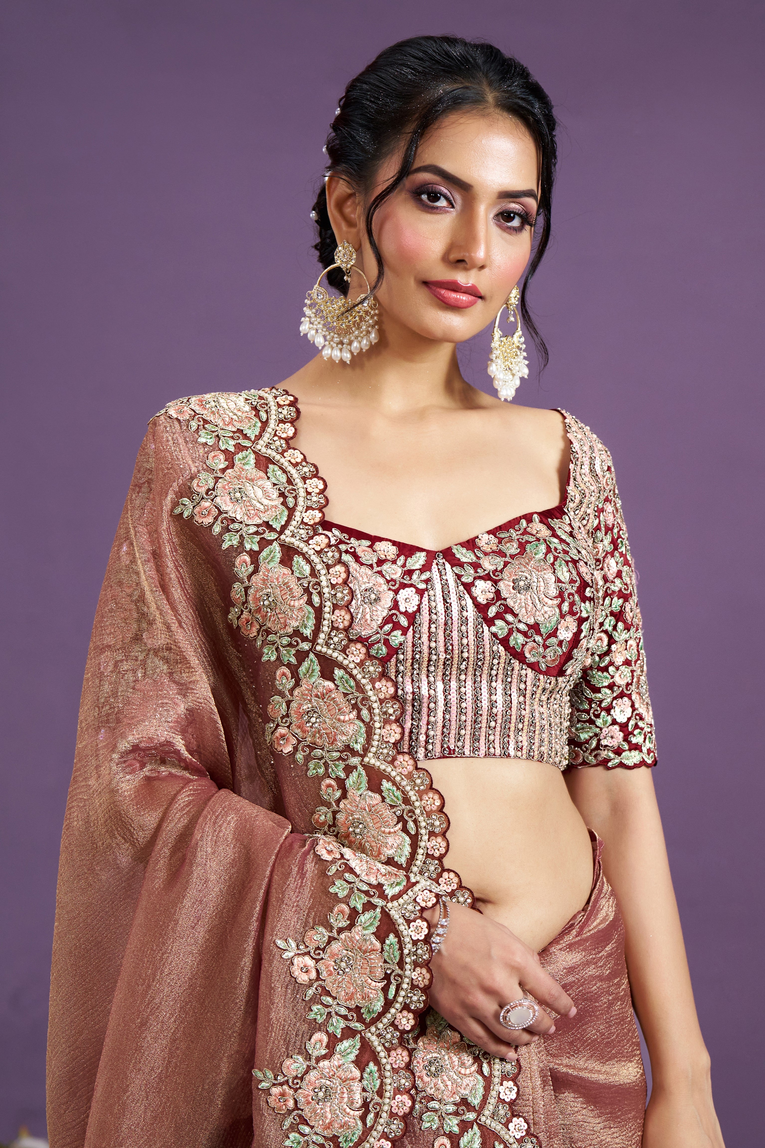 Copper Pure Banarasi Crush Silk Saree
