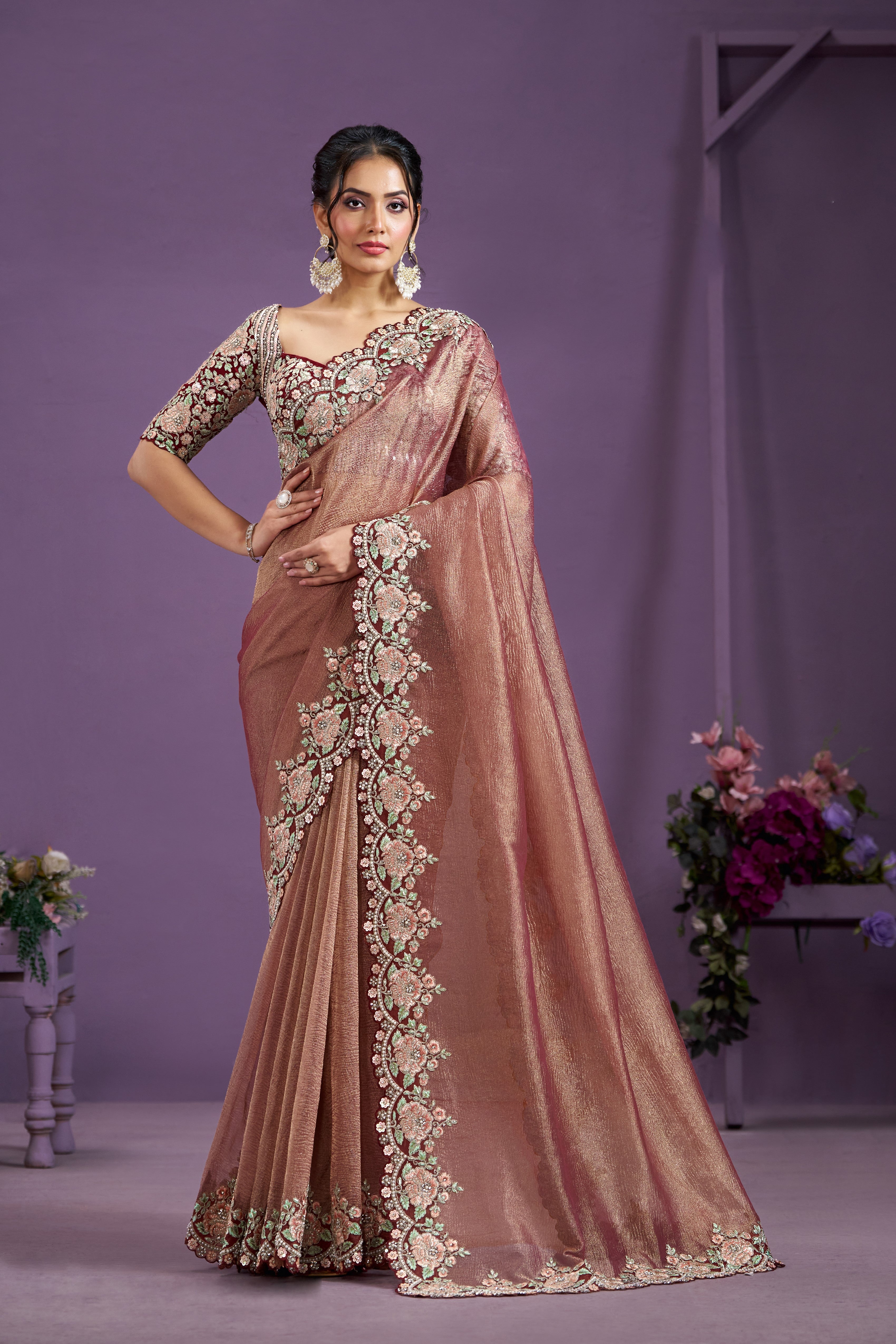 Copper Pure Banarasi Crush Silk Saree