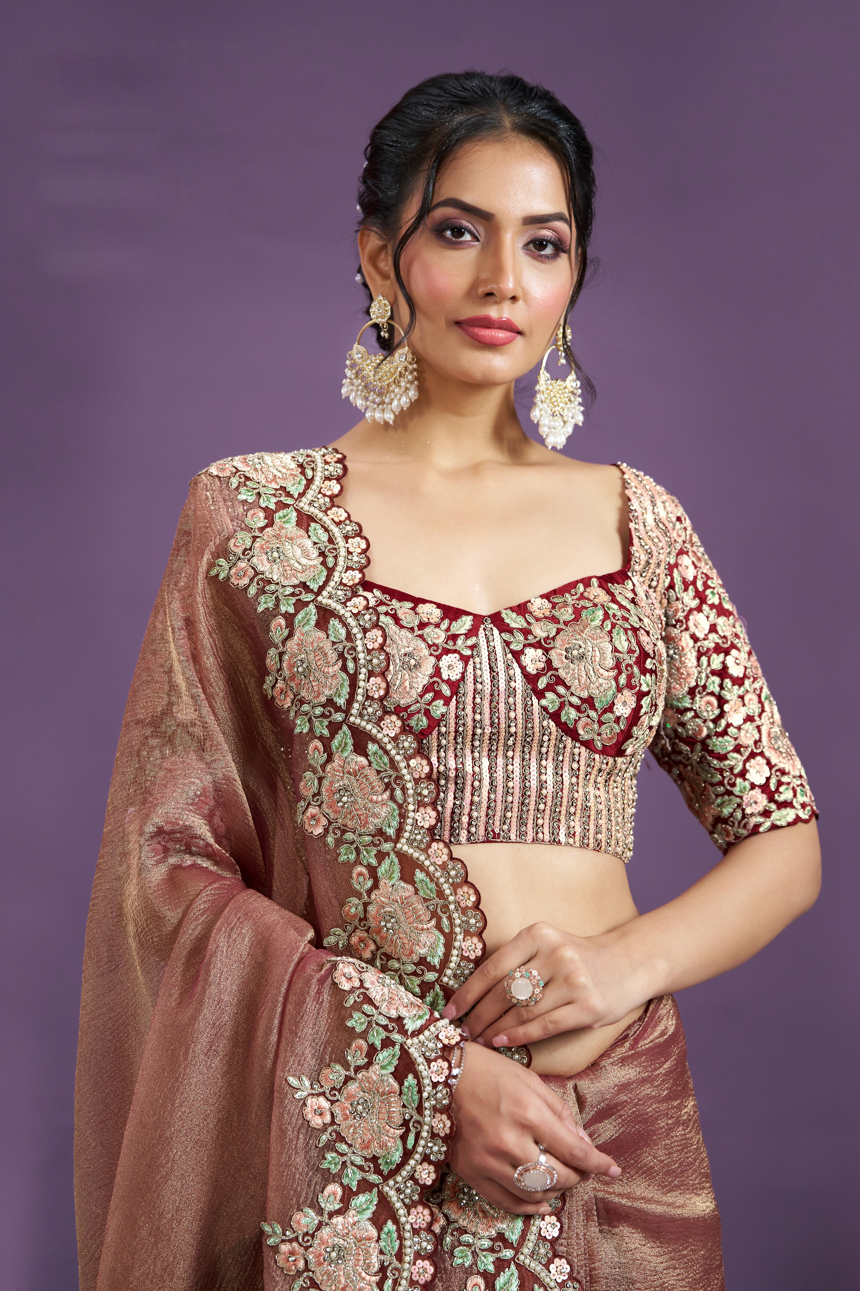 Copper Pure Banarasi Crush Silk Saree
