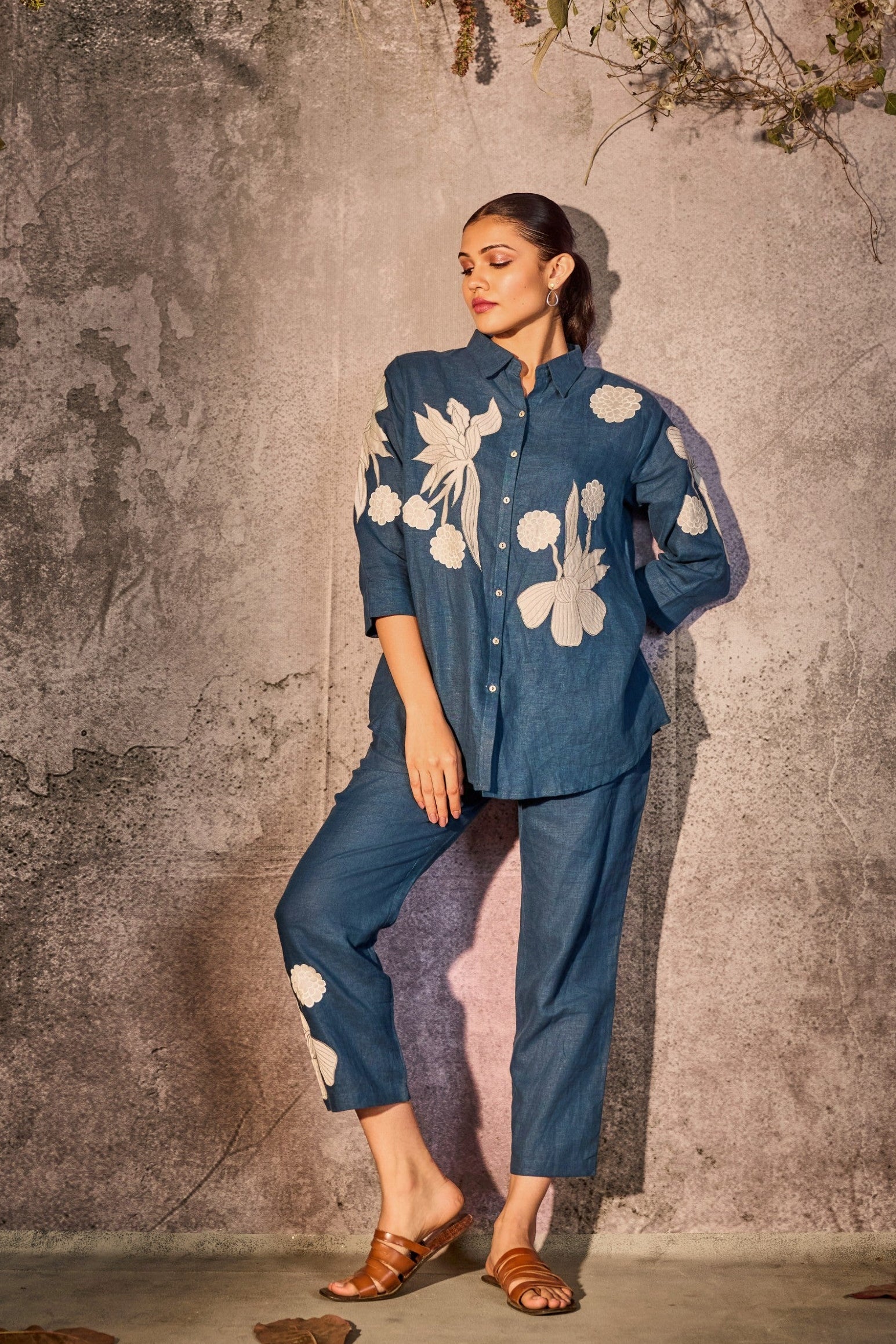 Denim Blue Printed Linen Co-ord Set