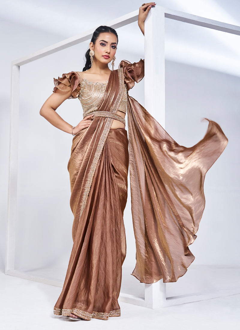 Bronze Glow Embellished Satin Silk Saree