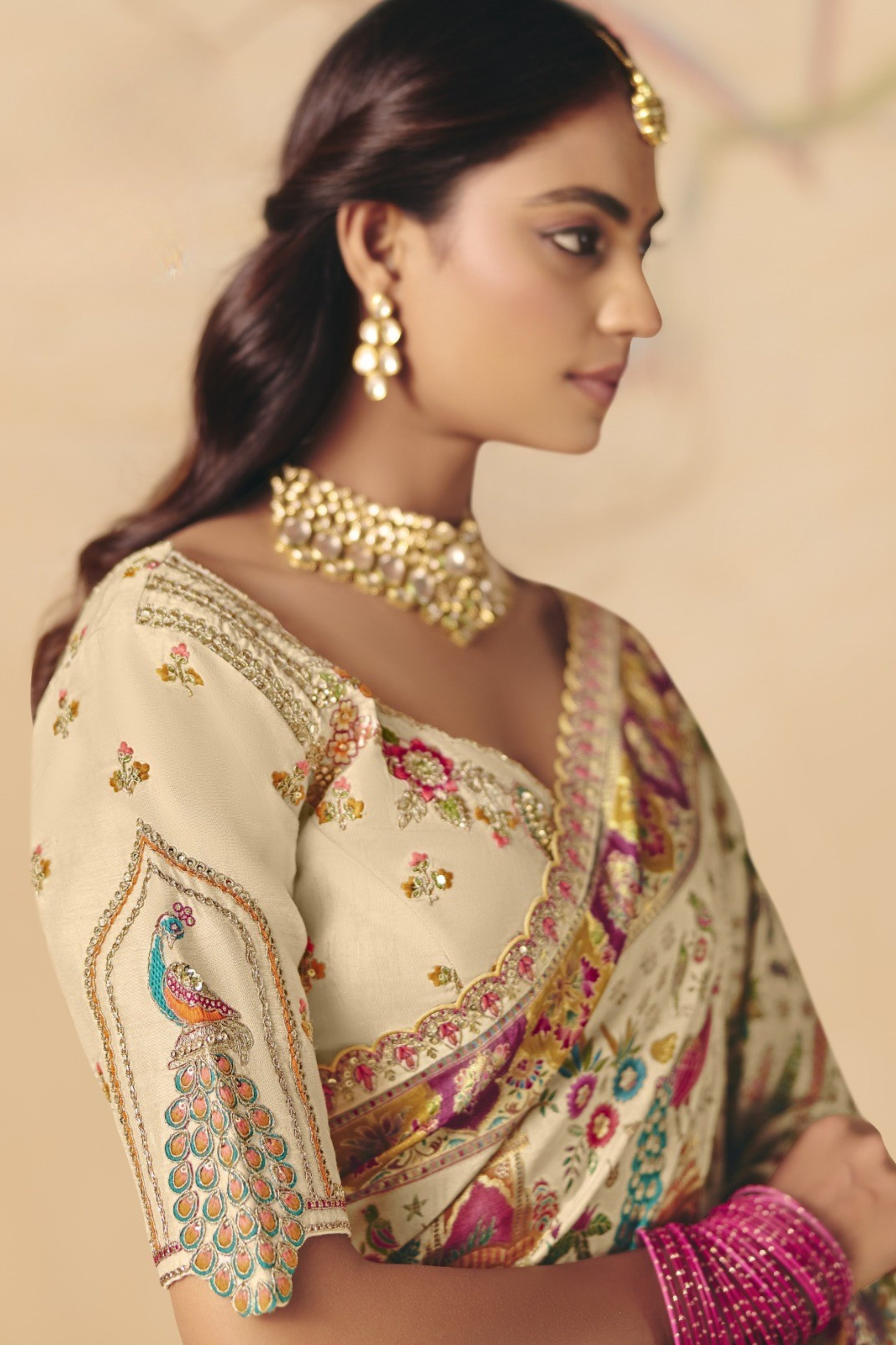 Bare Ivory Embellished Dola Silk Saree