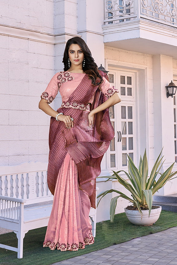 Blush Rose Embellished Crepe Satin Silk Saree