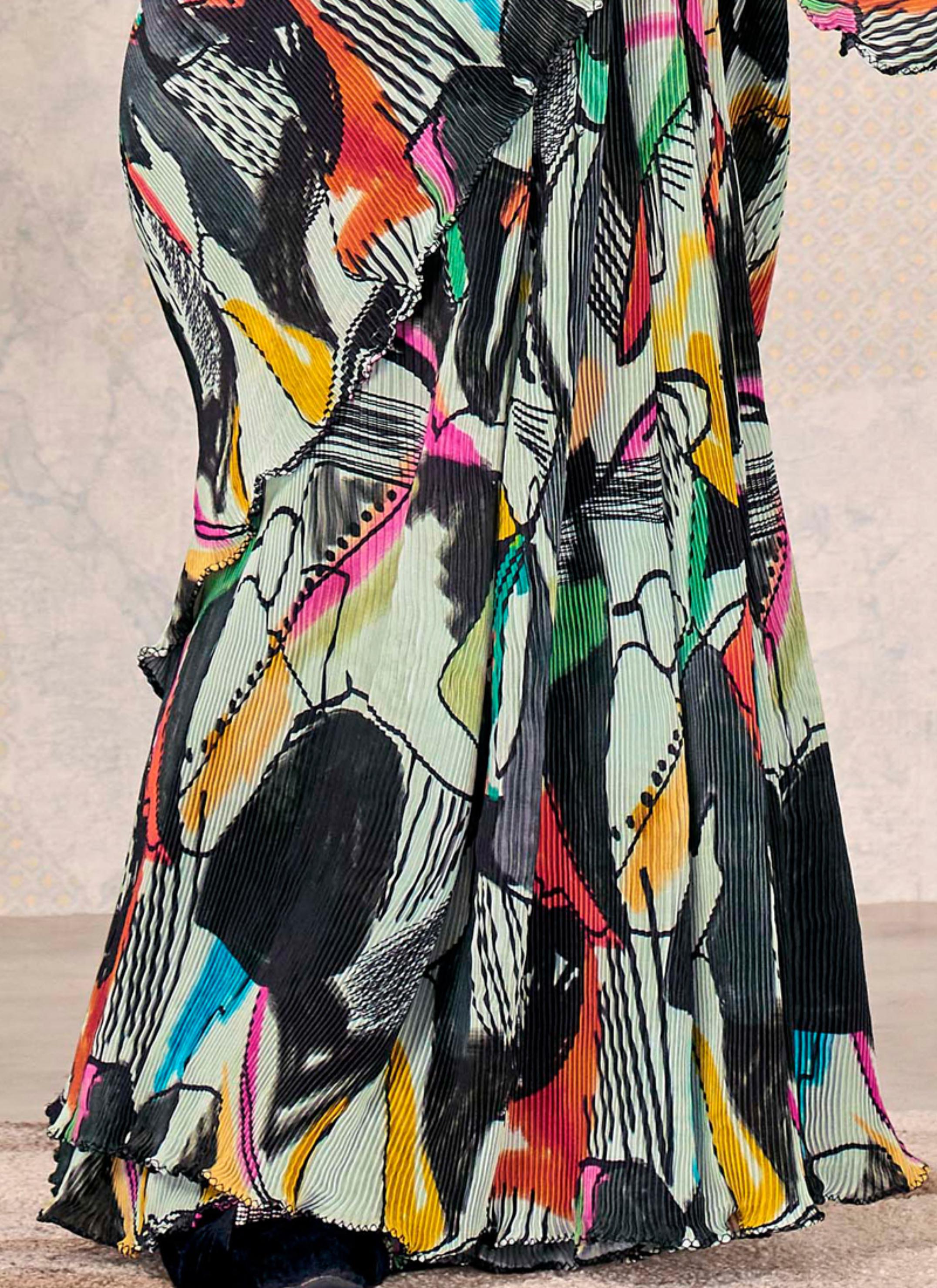 Multicolour Abstract Satin Silk Saree