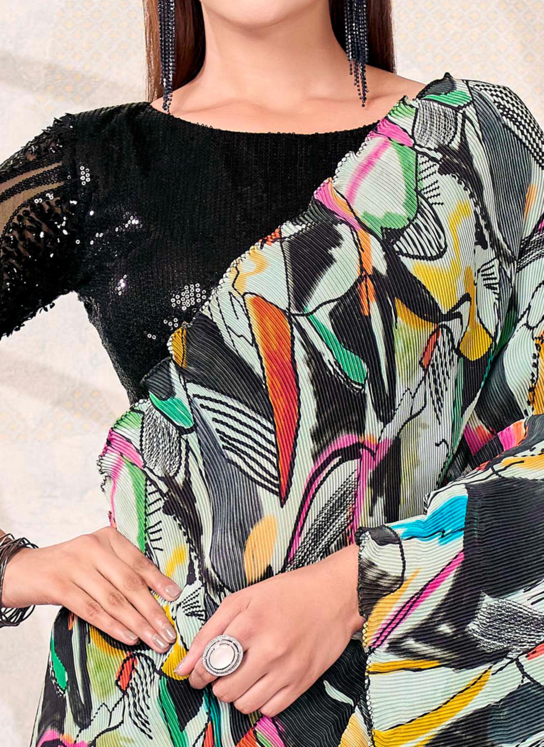 Multicolour Abstract Satin Silk Saree