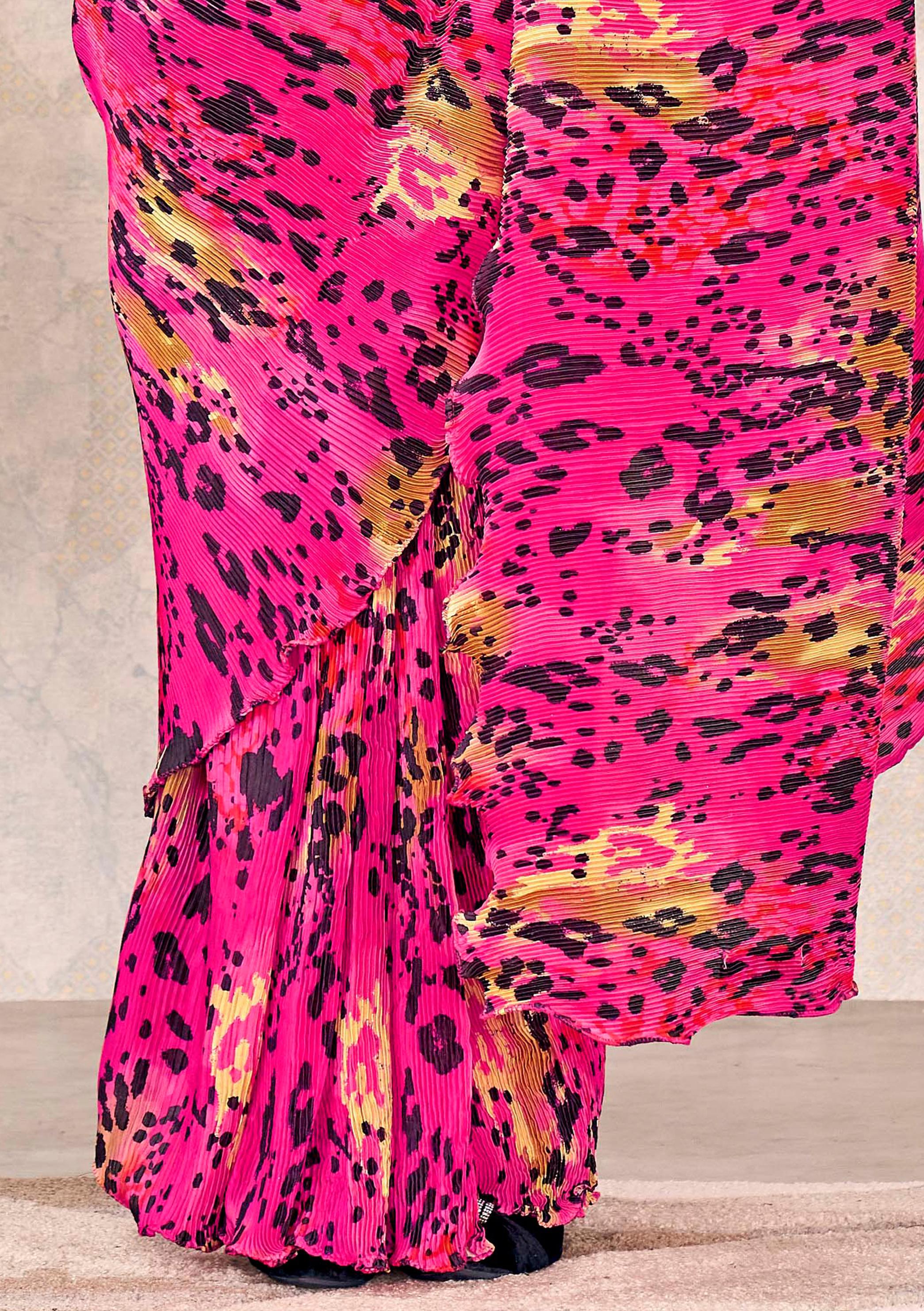 Pink & Black Satin Silk Saree