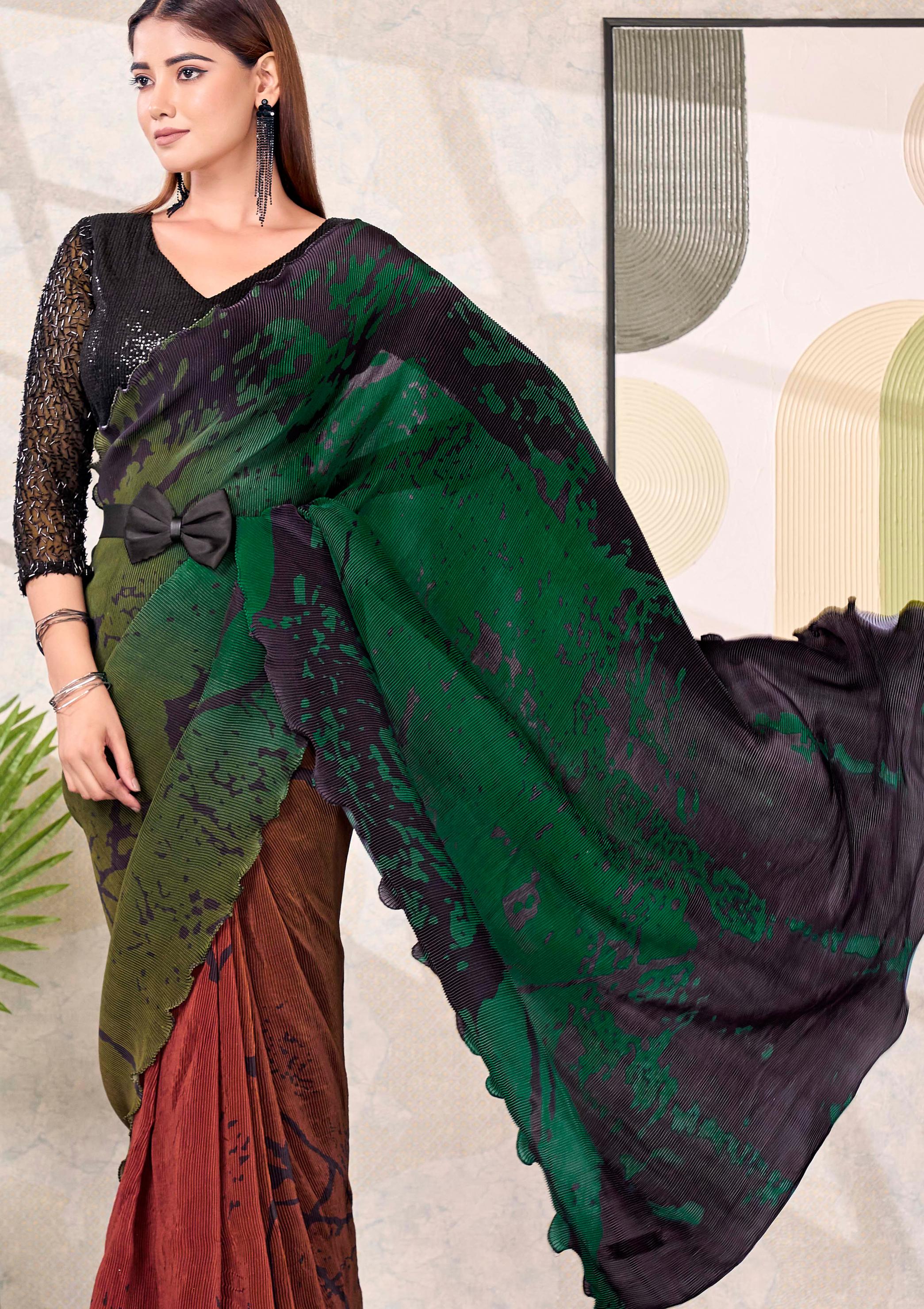 Midnight Noir Embroidered Satin Silk Saree
