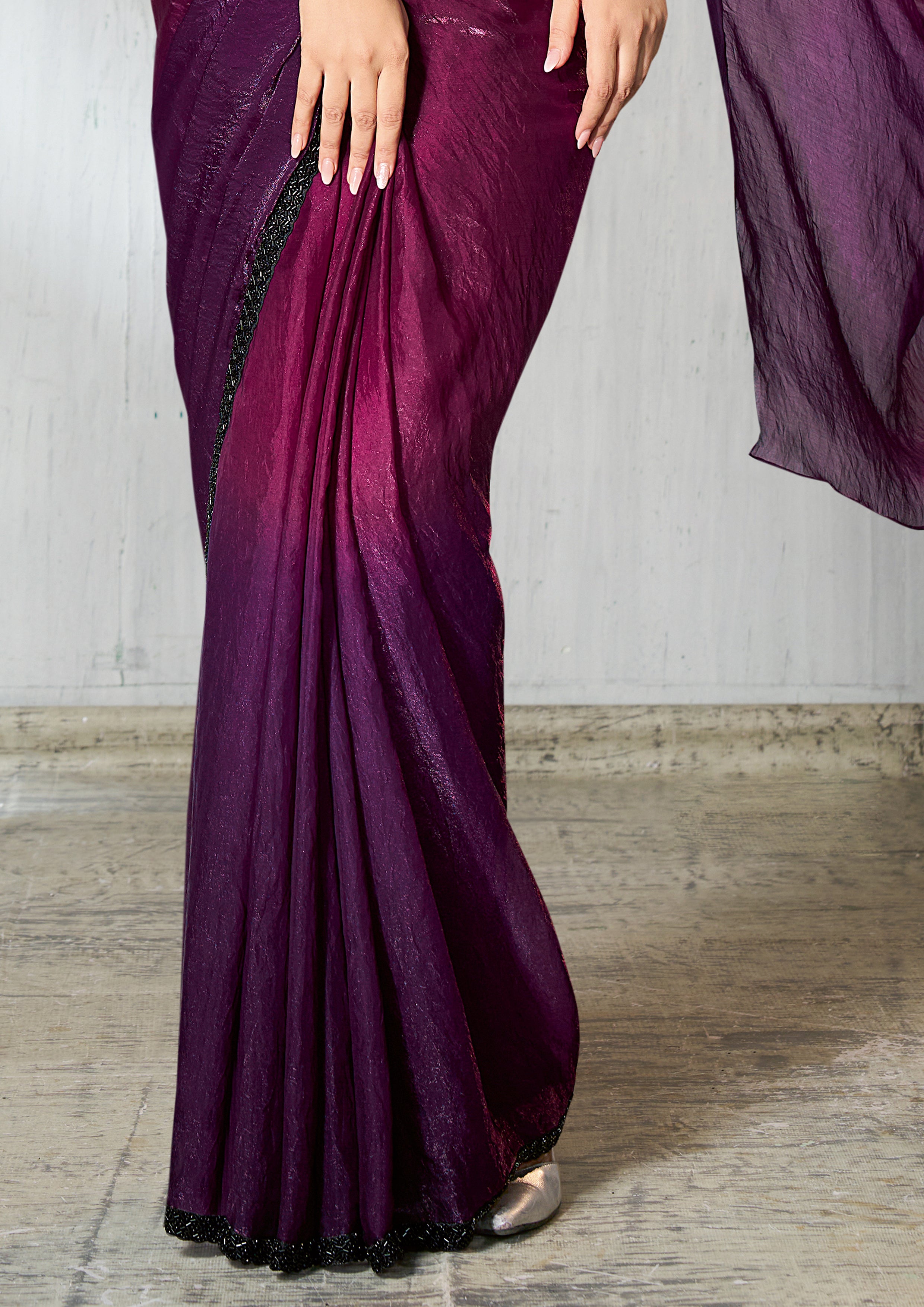 Mulberry Purple Embellished Jimmy Choo Silk Saree