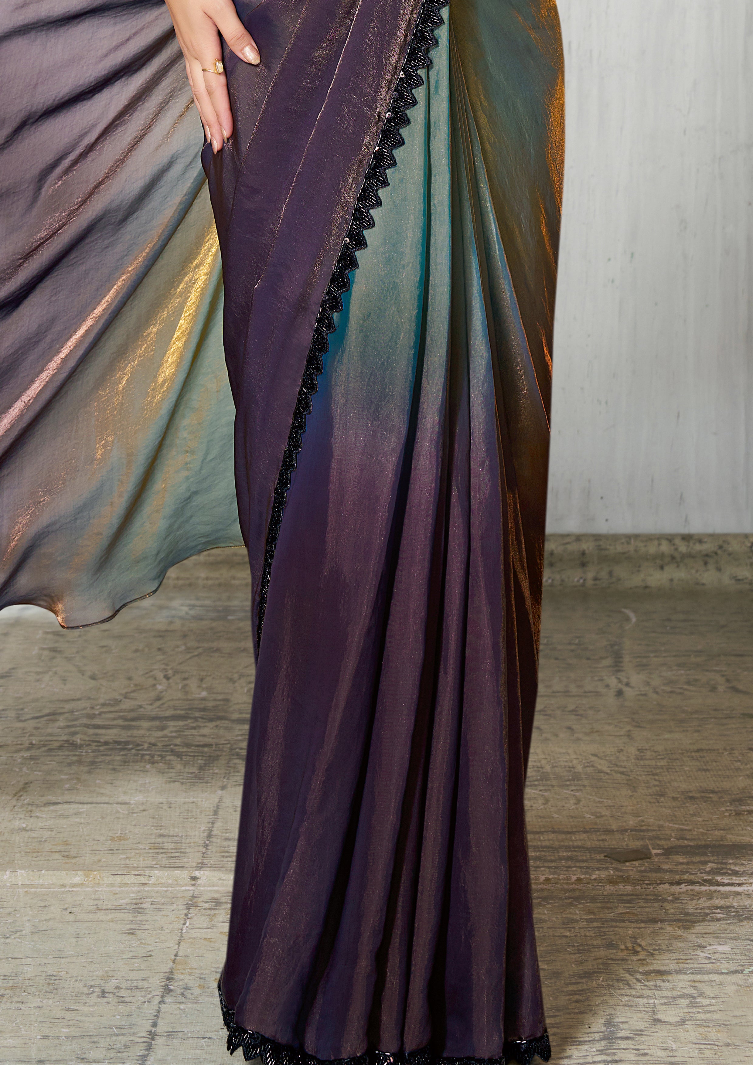 Smoky Plum Dual Tone Jimmy Choo Silk Saree