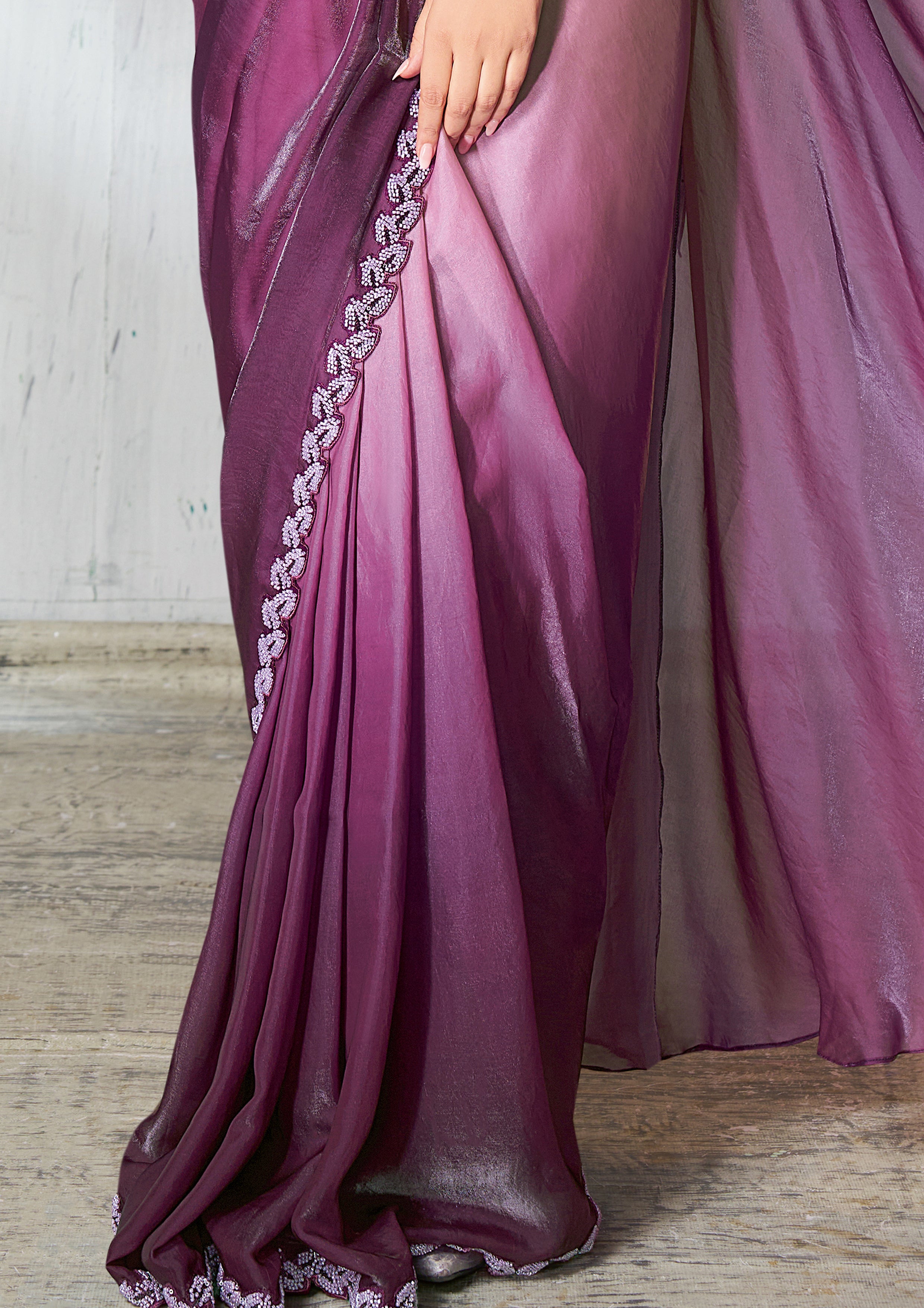 Purple Ombre Embellished Jimmy Choo Silk Saree