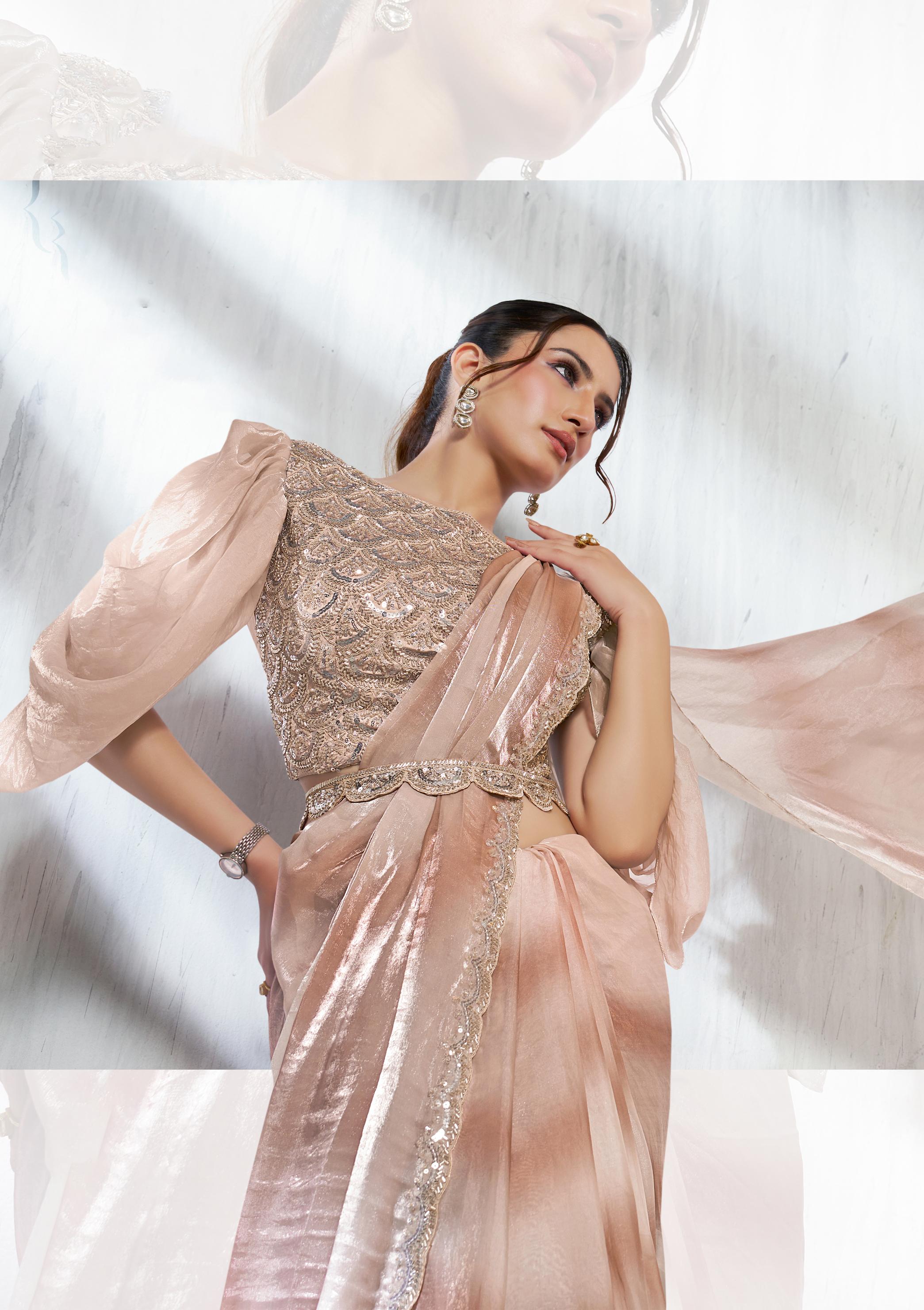 Tusser Radiance Satin Silk Saree with Shaded Lehariya