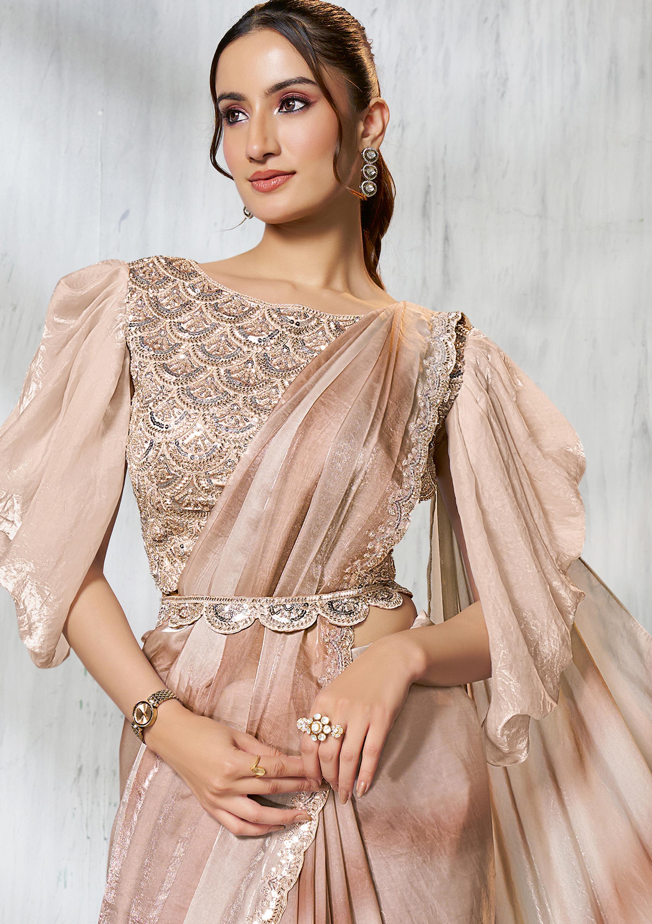 Tusser Radiance Satin Silk Saree with Shaded Lehariya