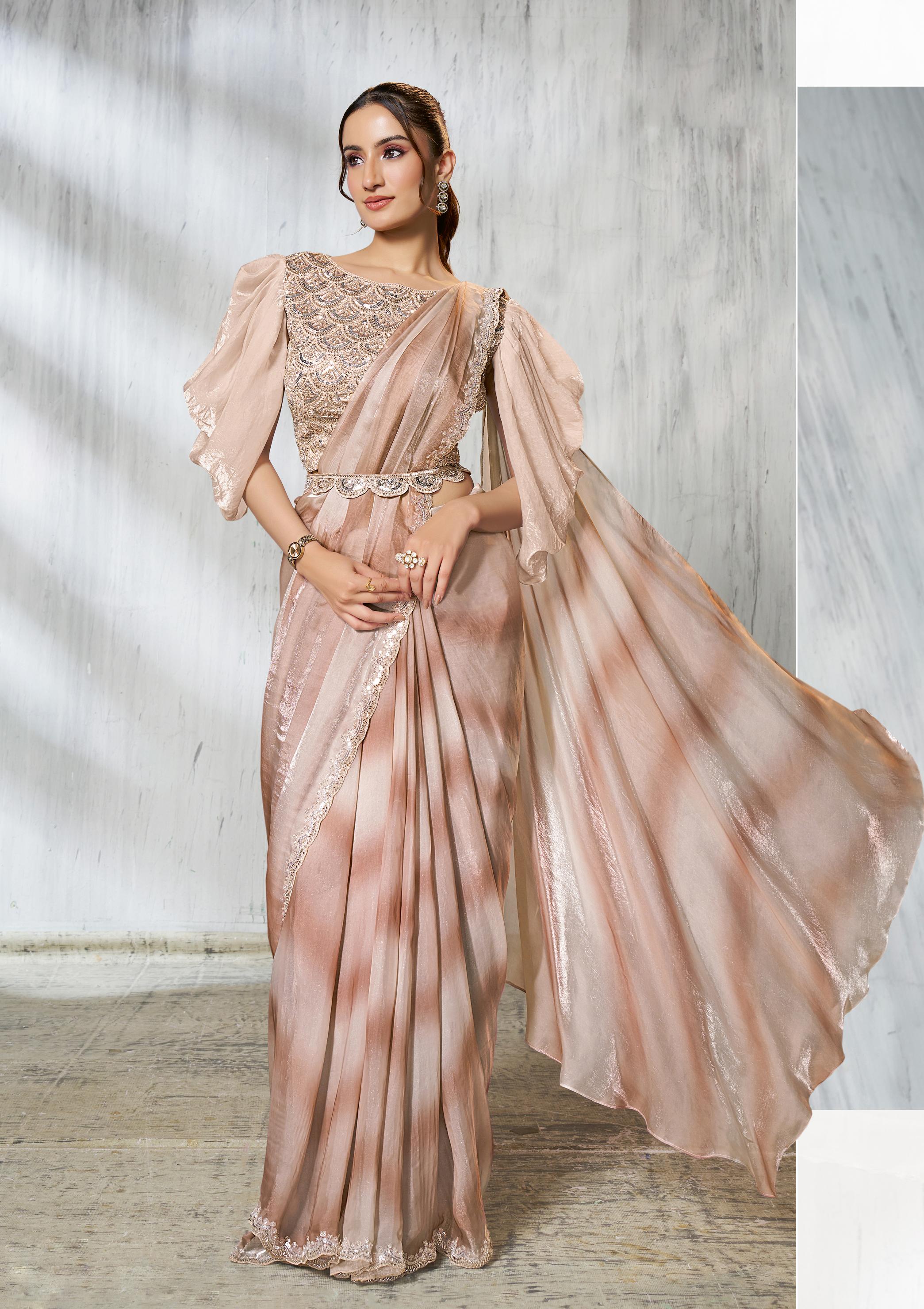 Tusser Radiance Satin Silk Saree with Shaded Lehariya