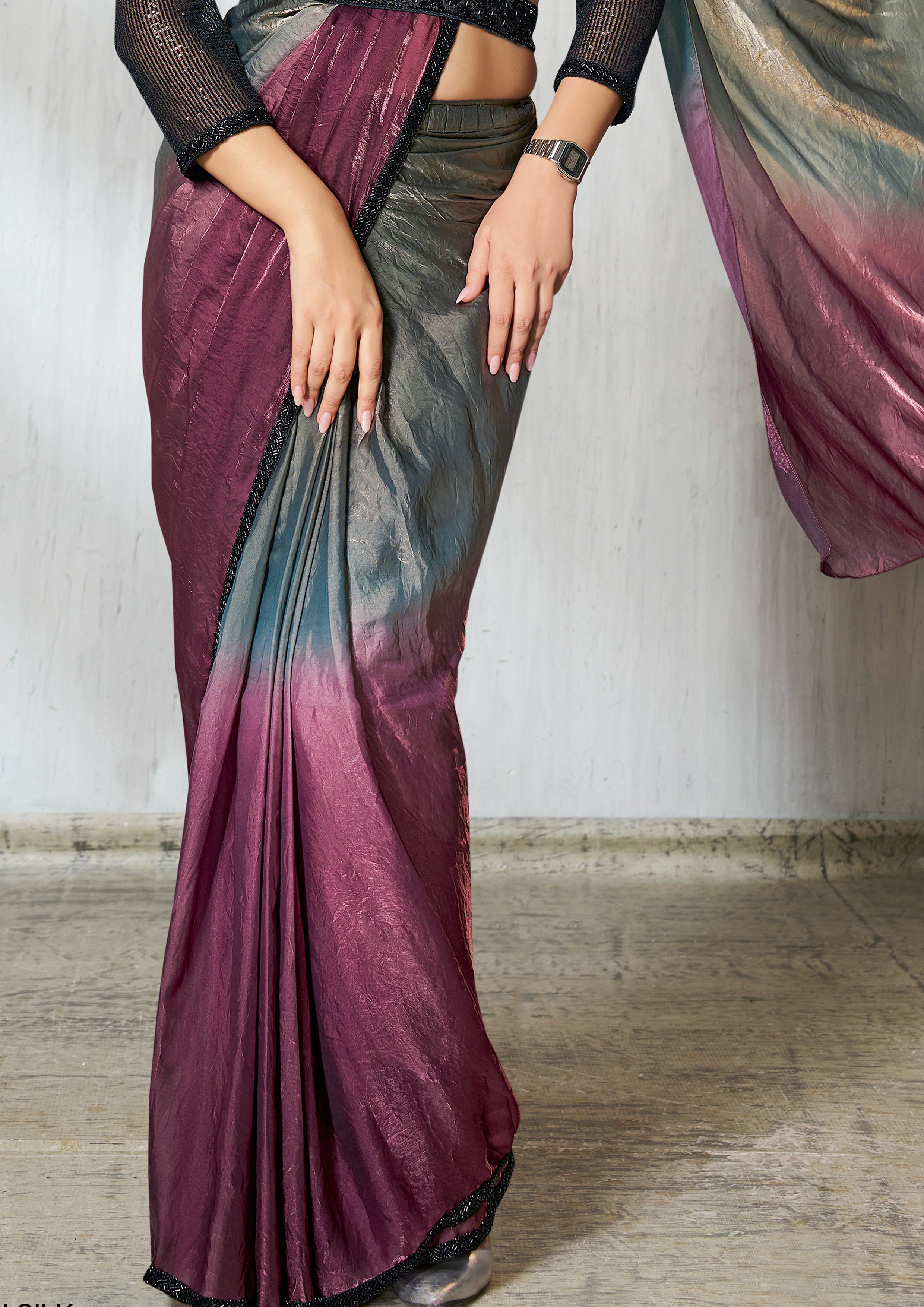 Multicolor Embellished Jimmy Choo Silk Saree