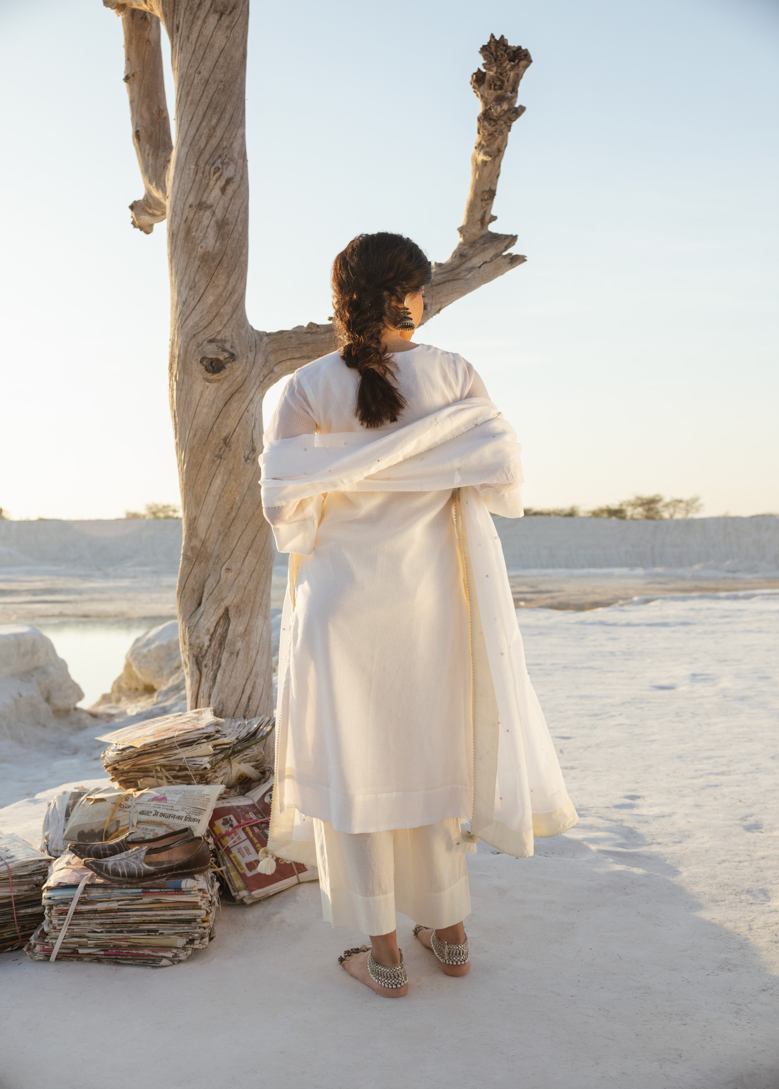 Daisy White Embellished Kota Doria Pant Set