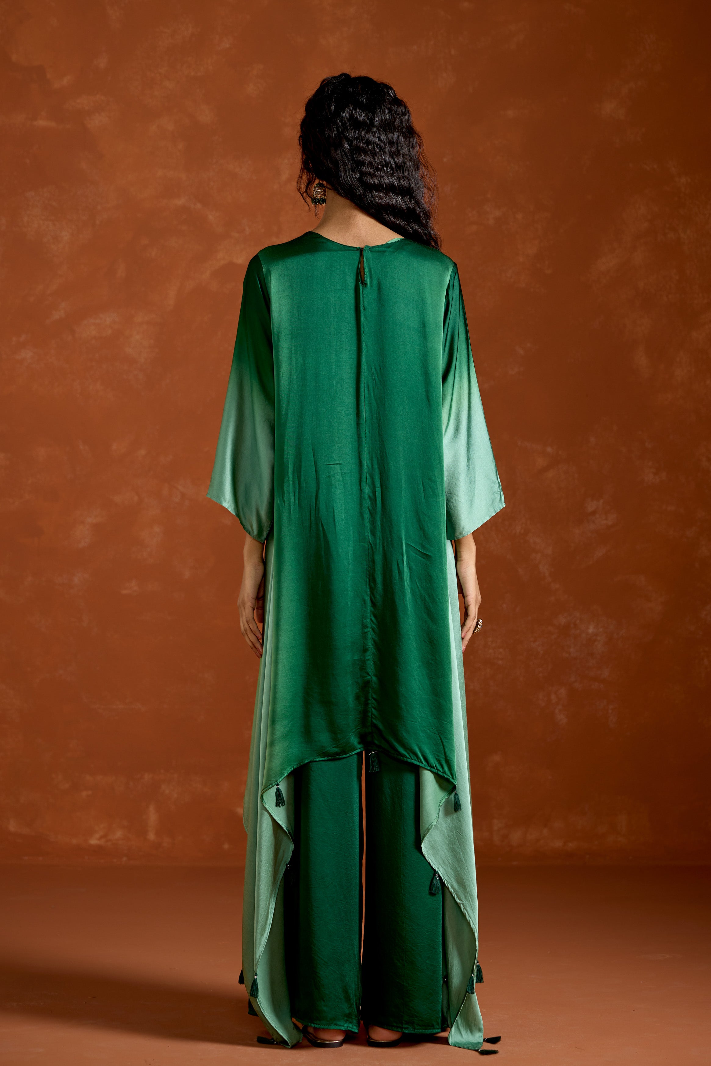 Green Embellished Satin Silk Palazzo Set