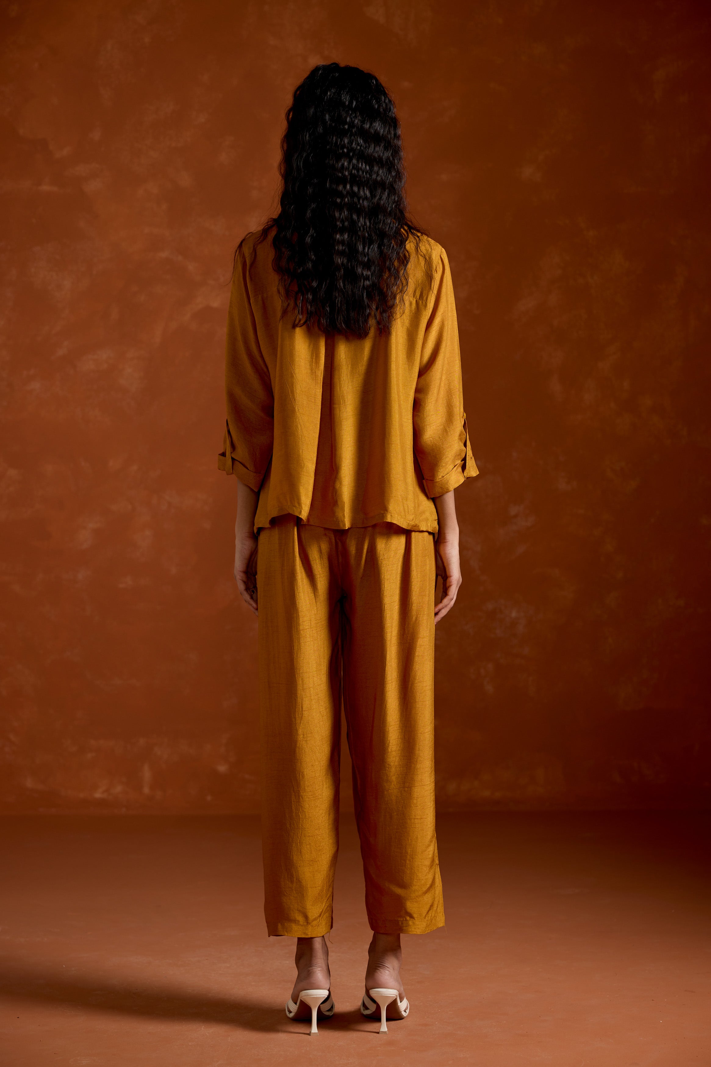 Mustard Yellow Embroidered Raw Silk Co-Ord Set