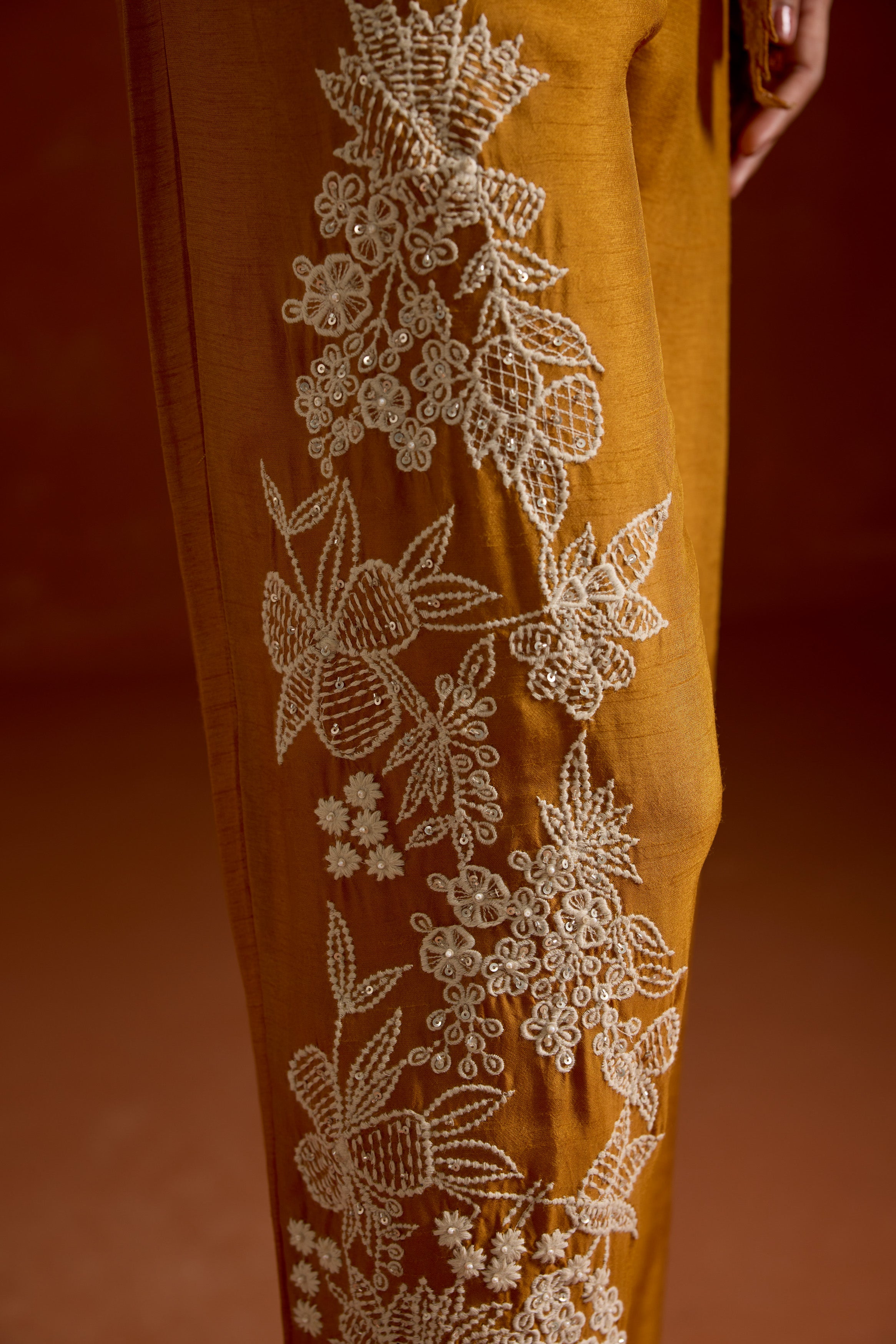 Mustard Yellow Embroidered Raw Silk Co-Ord Set