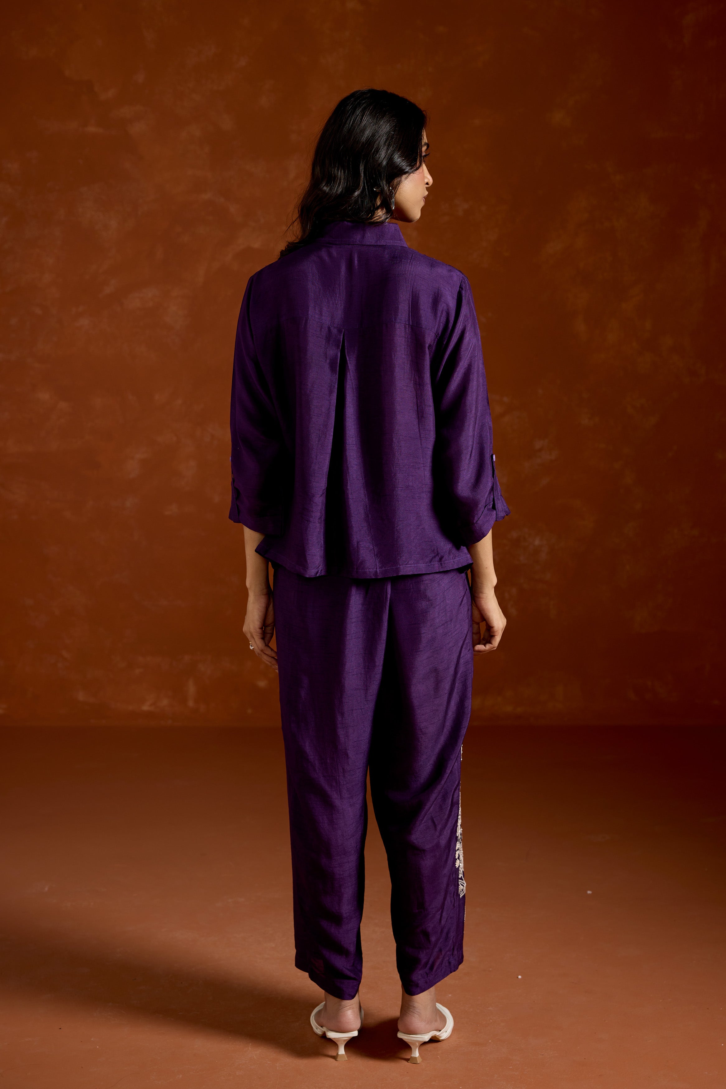 Deep Purple Embroidered Raw Silk Co-Ord Set