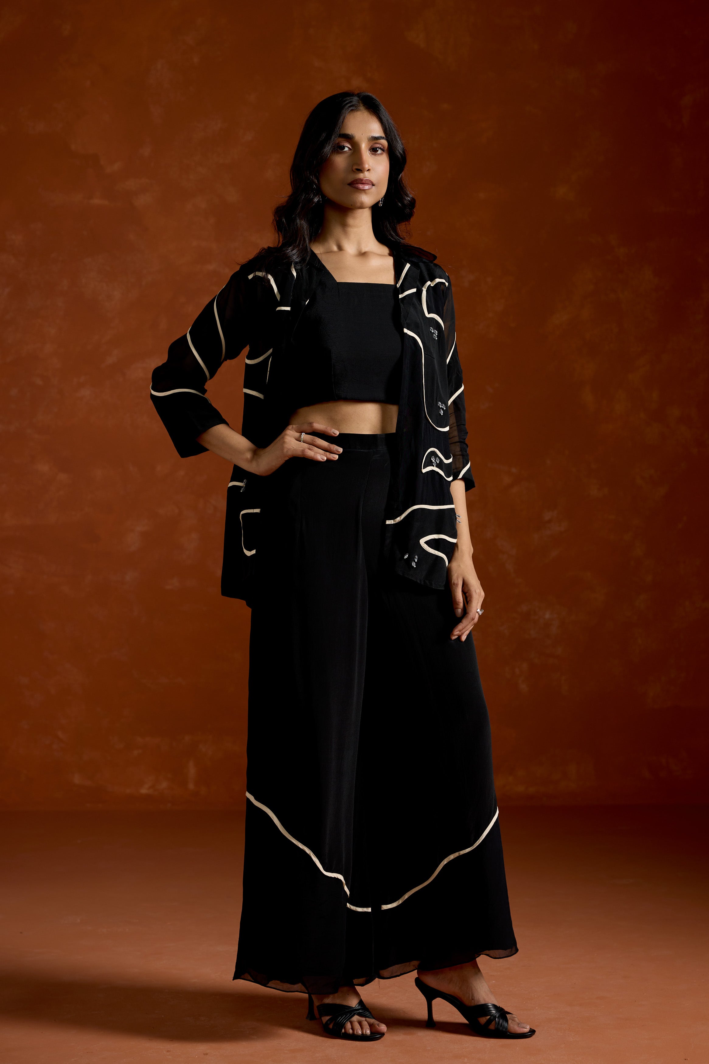 Charcoal Black Embellished Georgette Silk Co-Ord Set