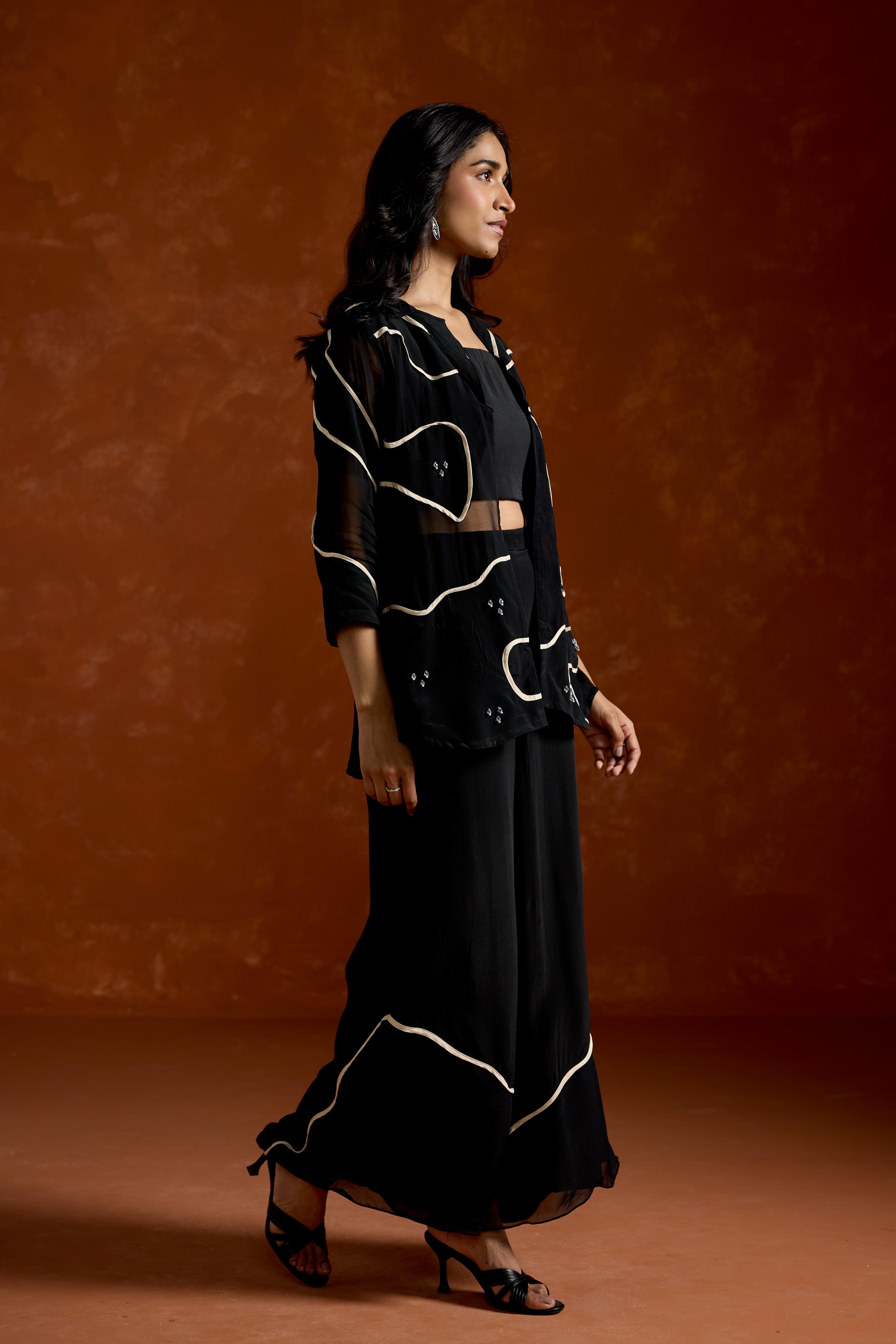 Charcoal Black Embellished Georgette Silk Co-Ord Set