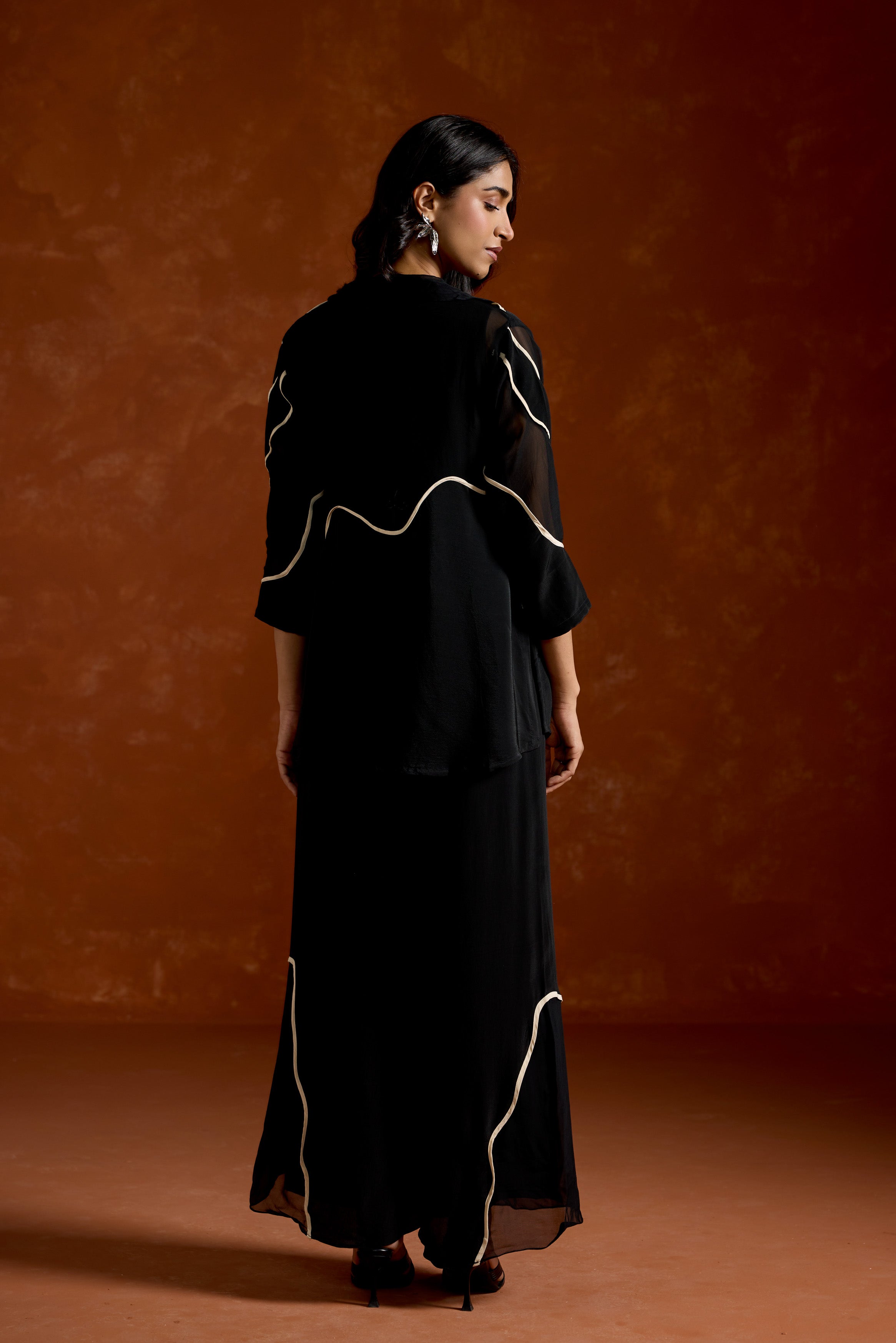 Charcoal Black Embellished Georgette Silk Co-Ord Set