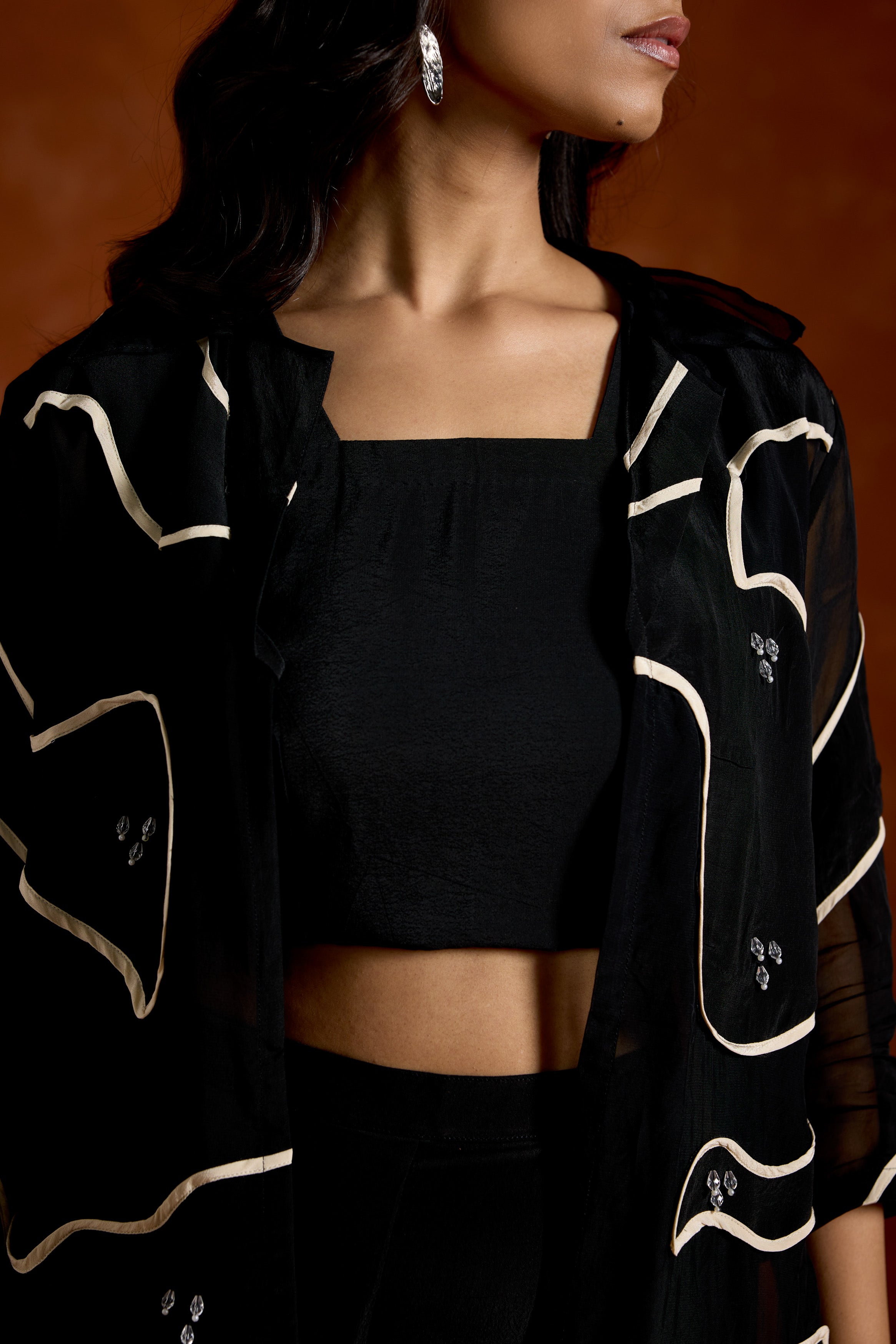 Charcoal Black Embellished Georgette Silk Co-Ord Set