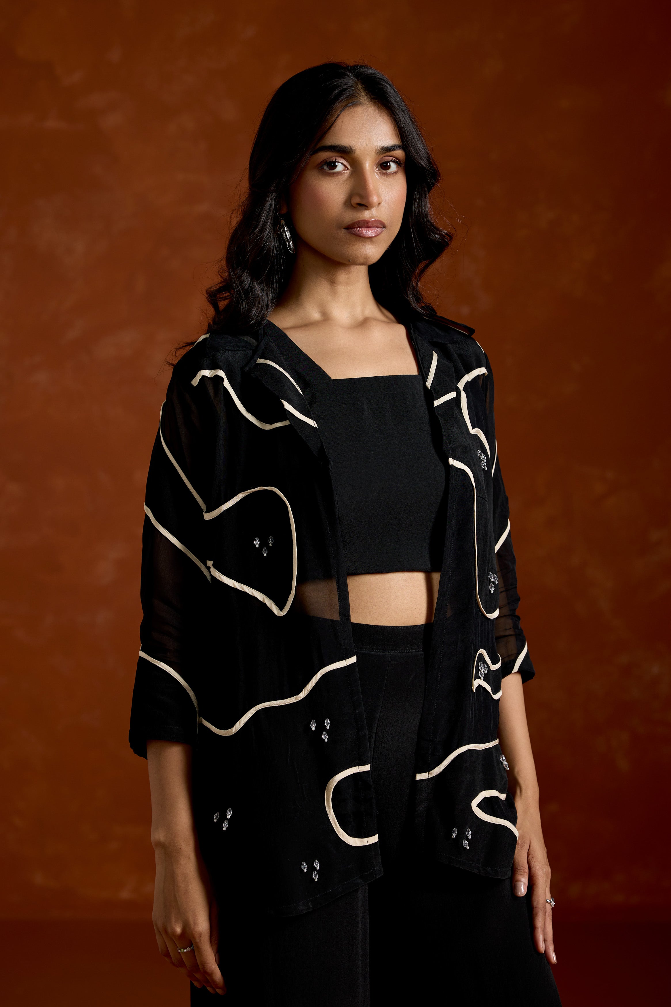 Charcoal Black Embellished Georgette Silk Co-Ord Set