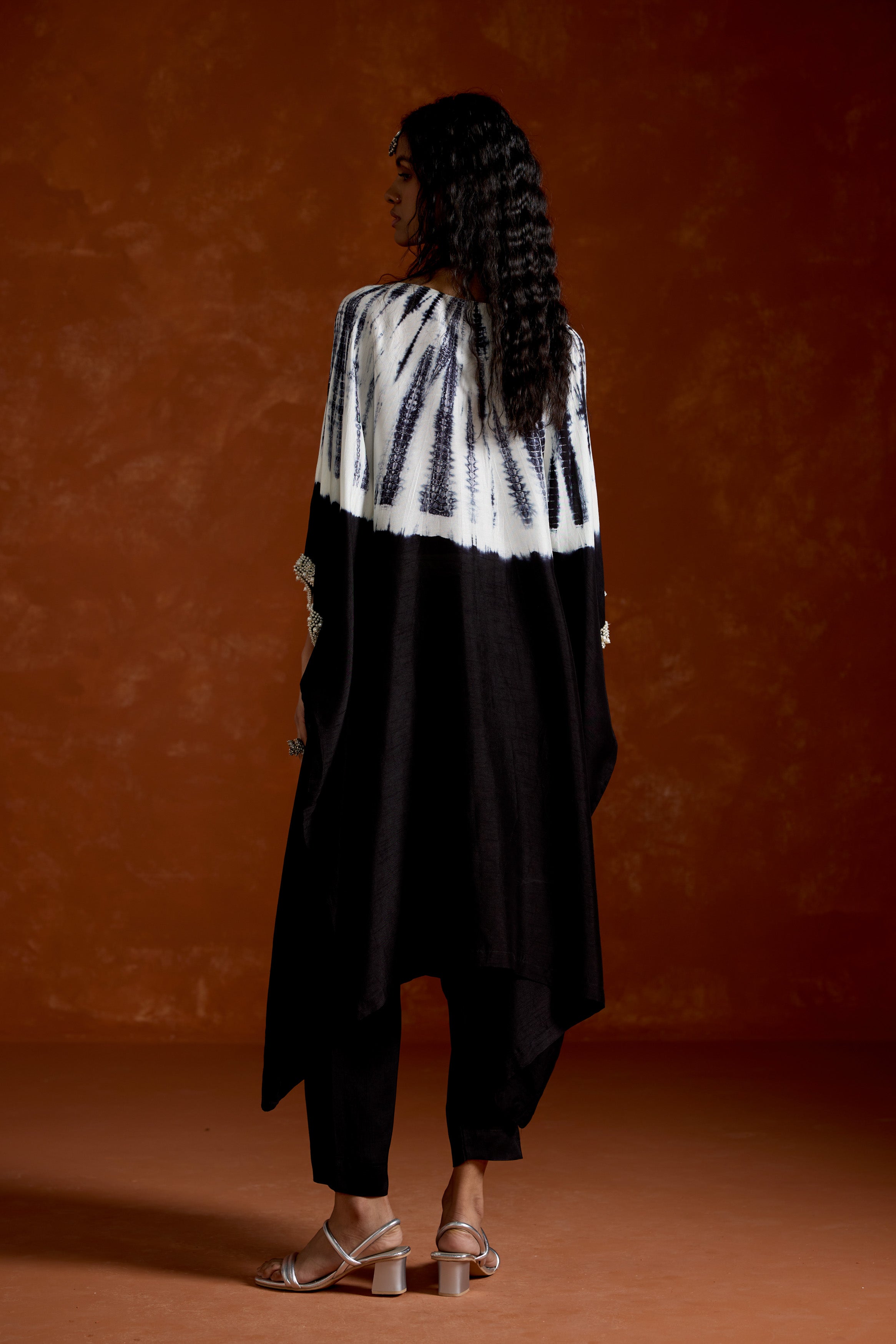 Classic Black Embellished Raw Silk Kaftan Set