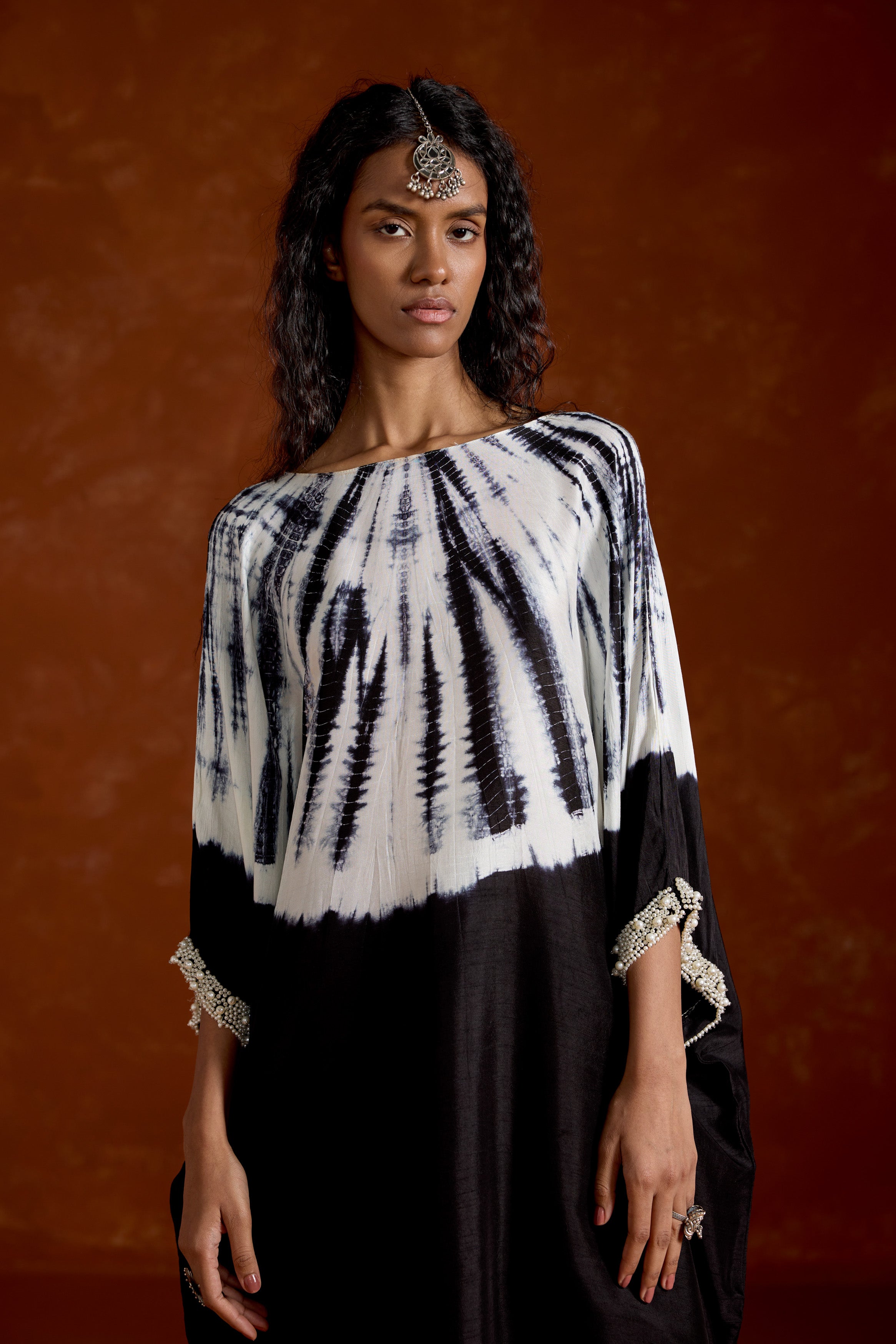 Classic Black Embellished Raw Silk Kaftan Set