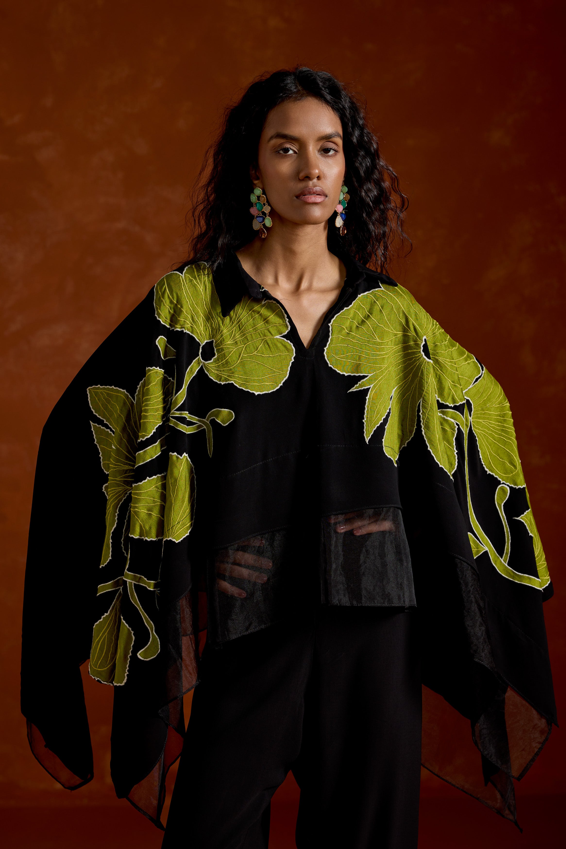 Black Embroidered Georgette Silk Co-Ord Set