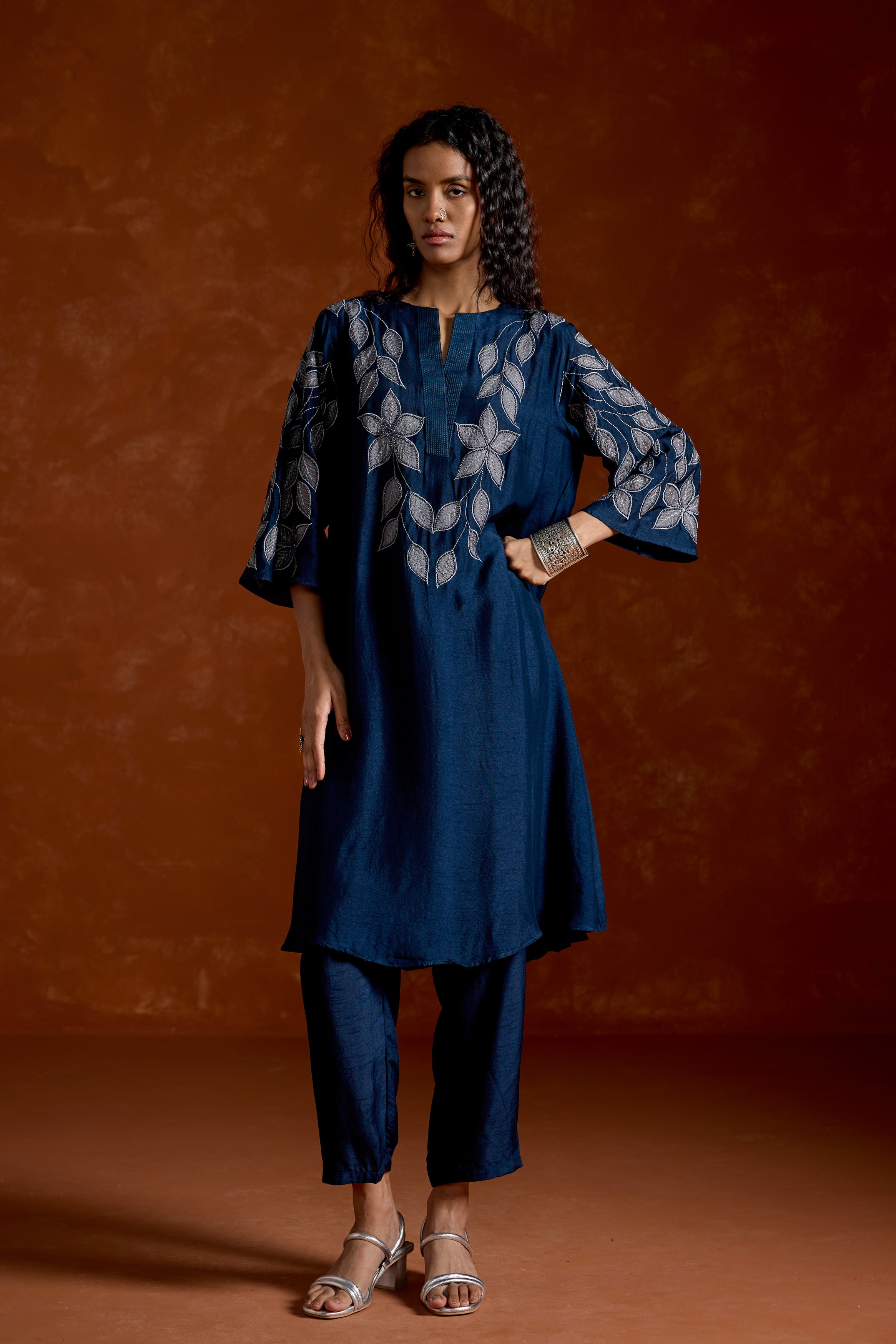 Midnight Blue Embellished Raw SiIk Kurta Set