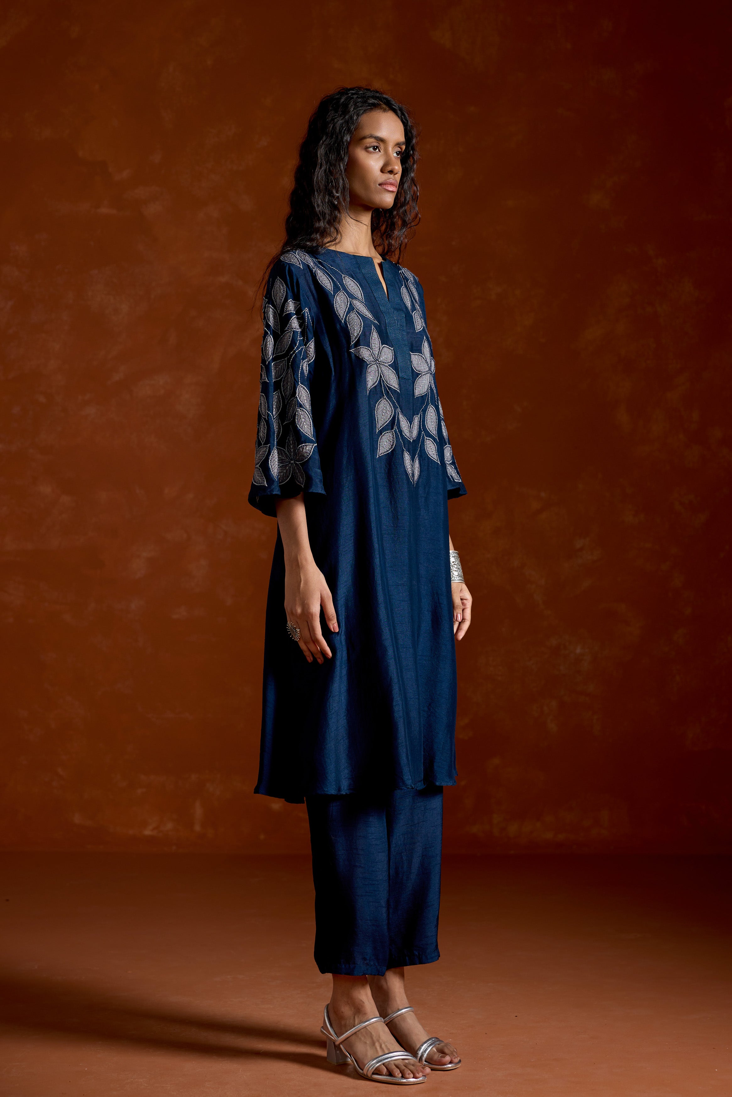 Midnight Blue Embellished Raw SiIk Kurta Set