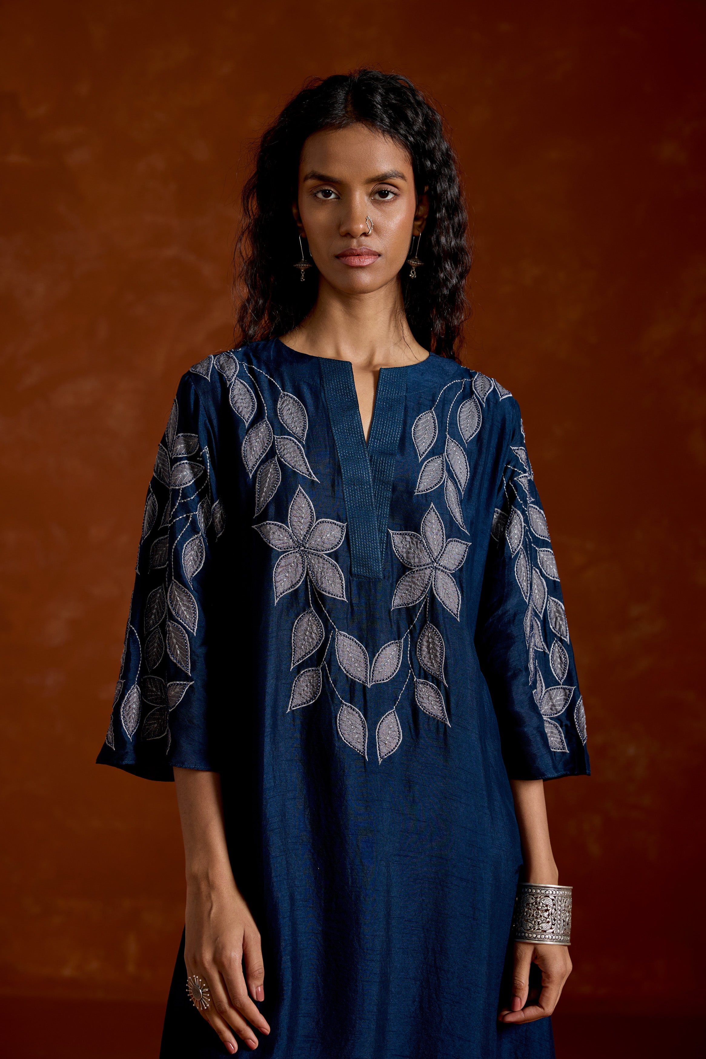 Midnight Blue Embellished Raw SiIk Kurta Set