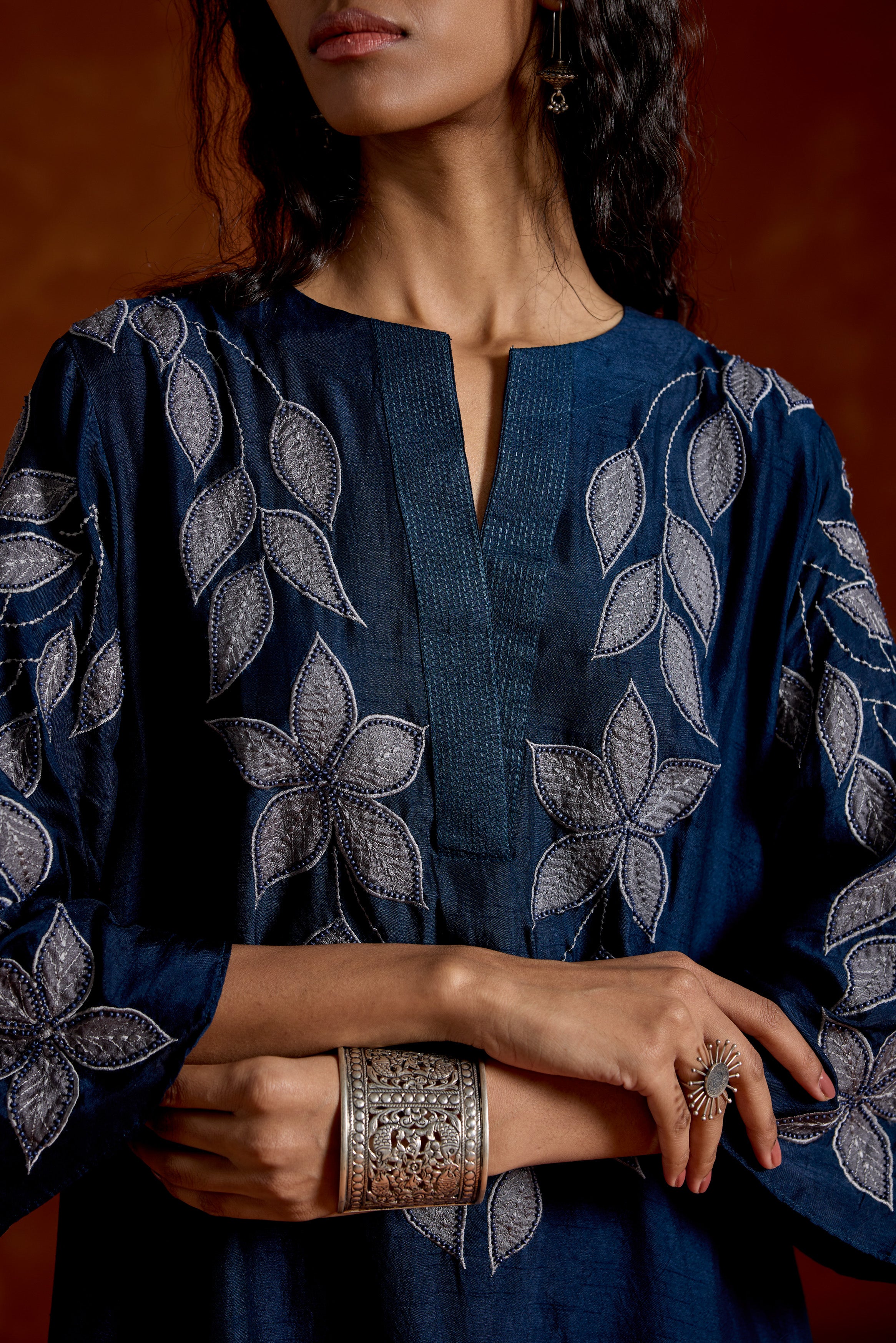 Midnight Blue Embellished Raw SiIk Kurta Set