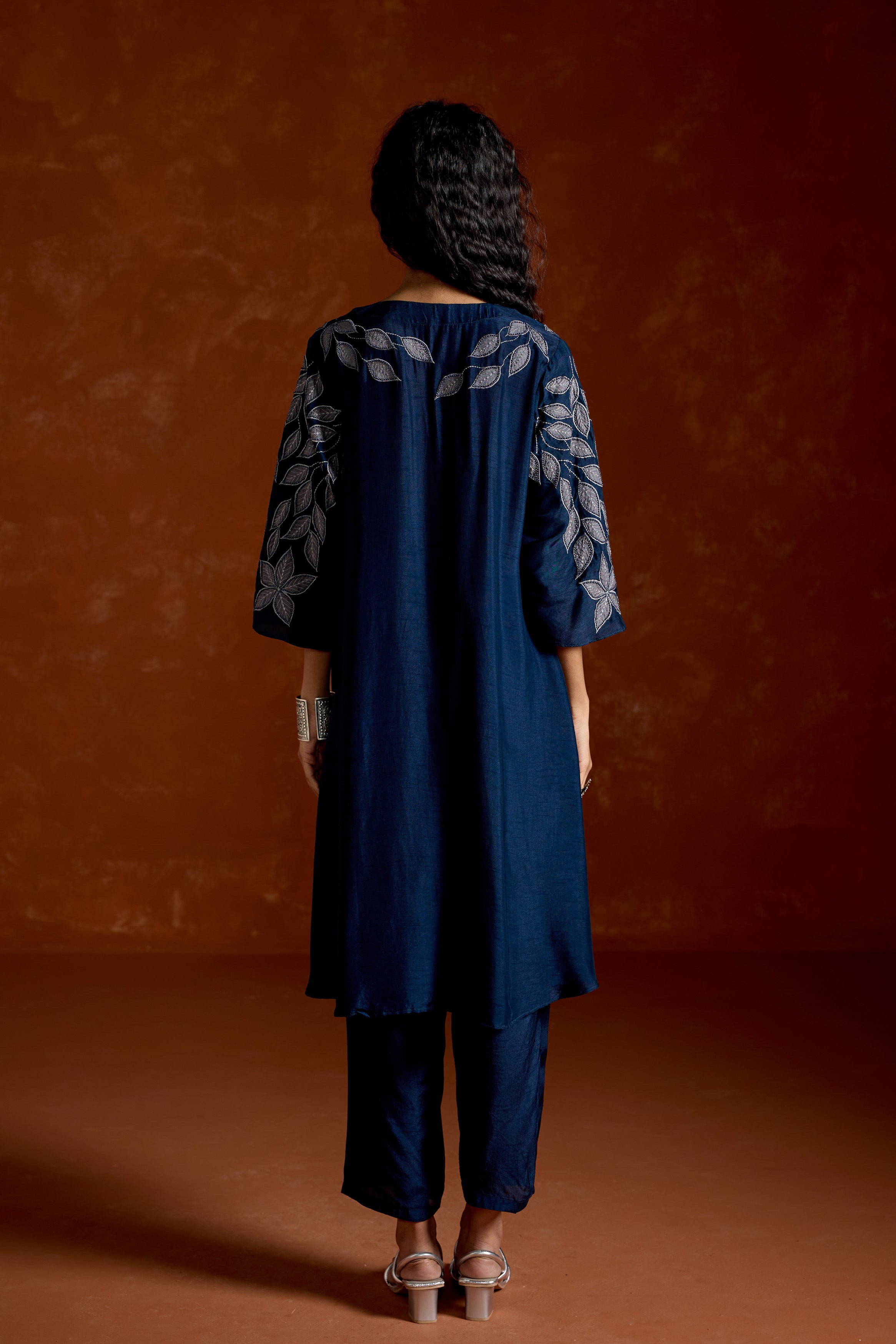 Midnight Blue Embellished Raw SiIk Kurta Set
