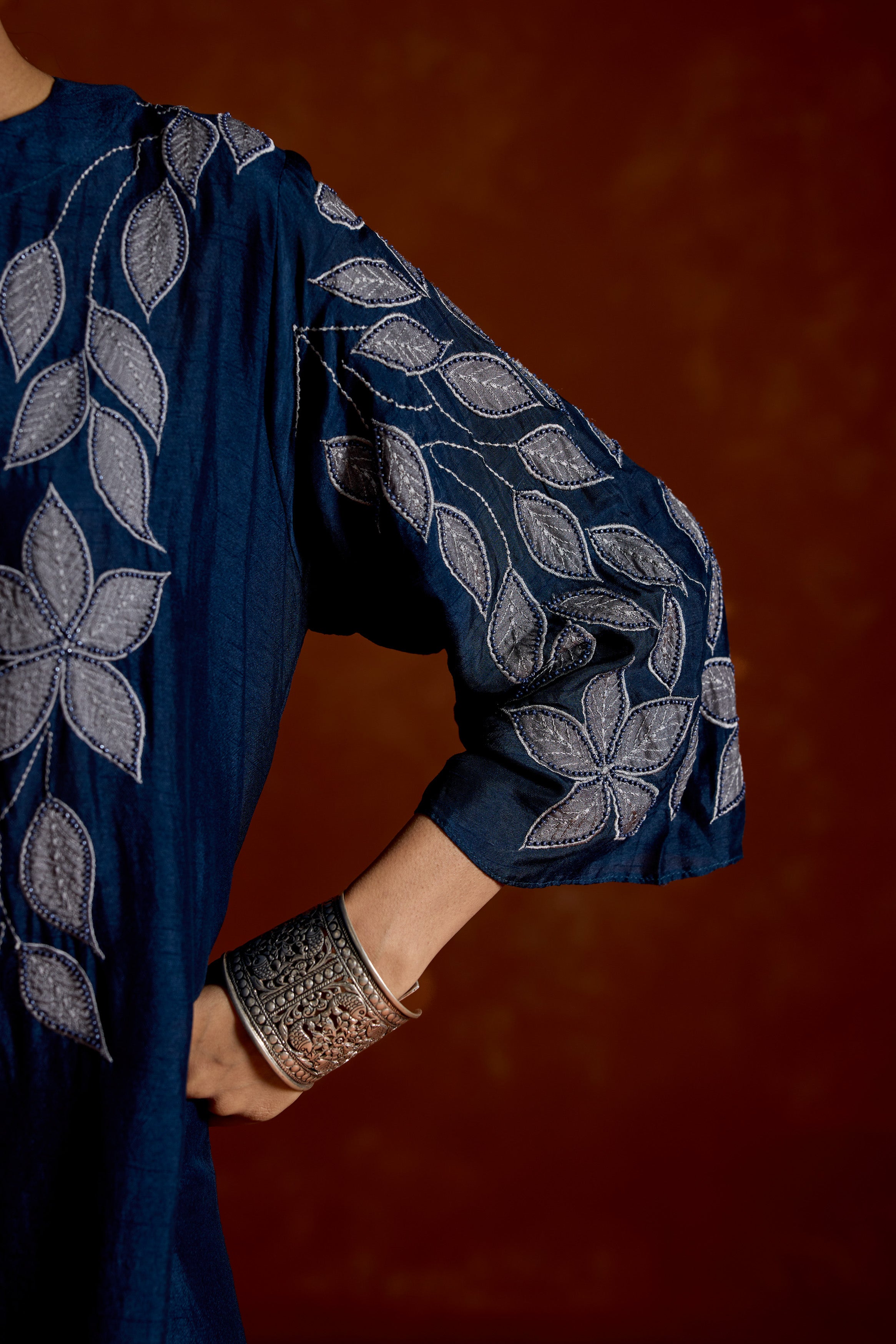 Midnight Blue Embellished Raw SiIk Kurta Set
