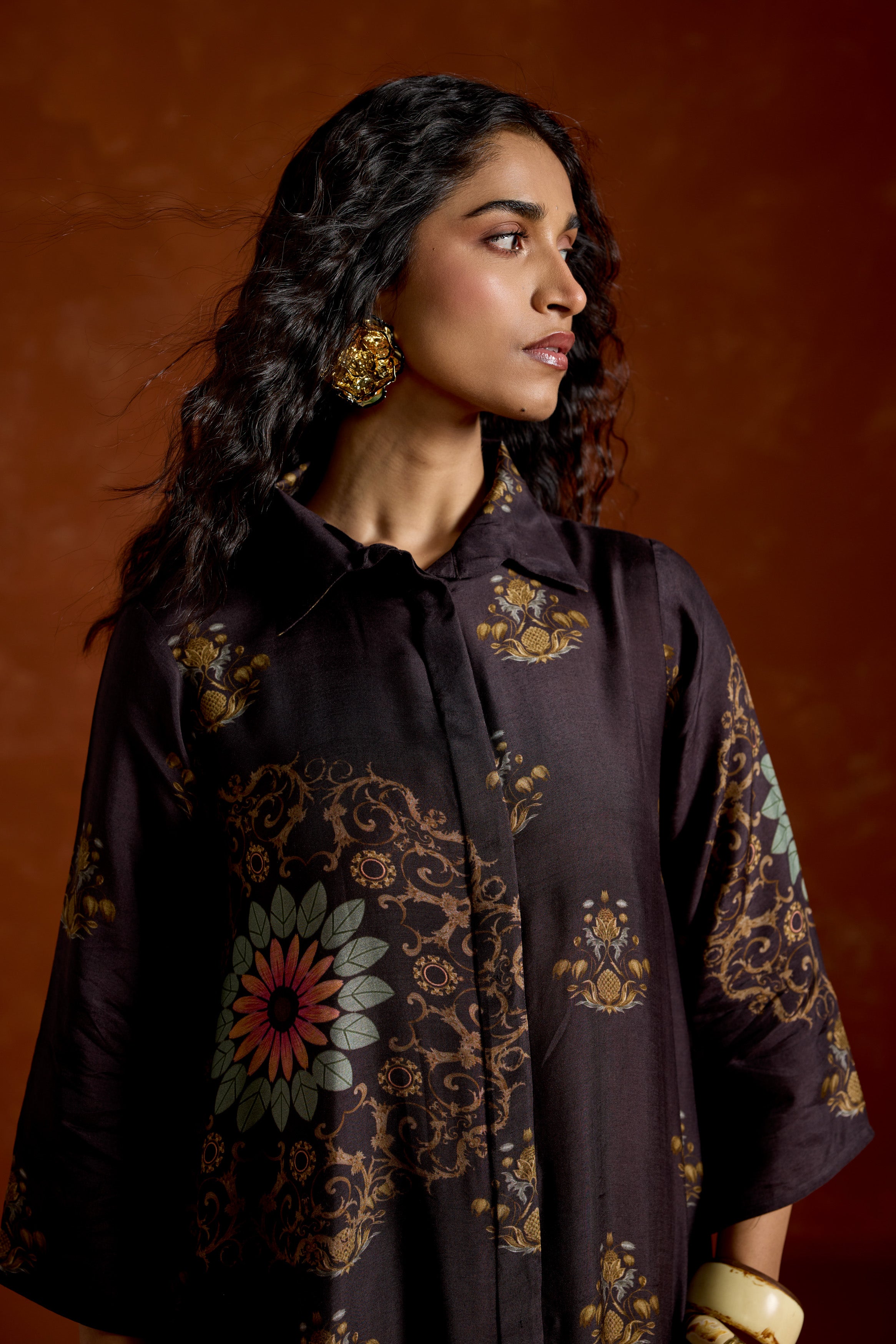 Black Printed Rayon Silk Co-Ord Set