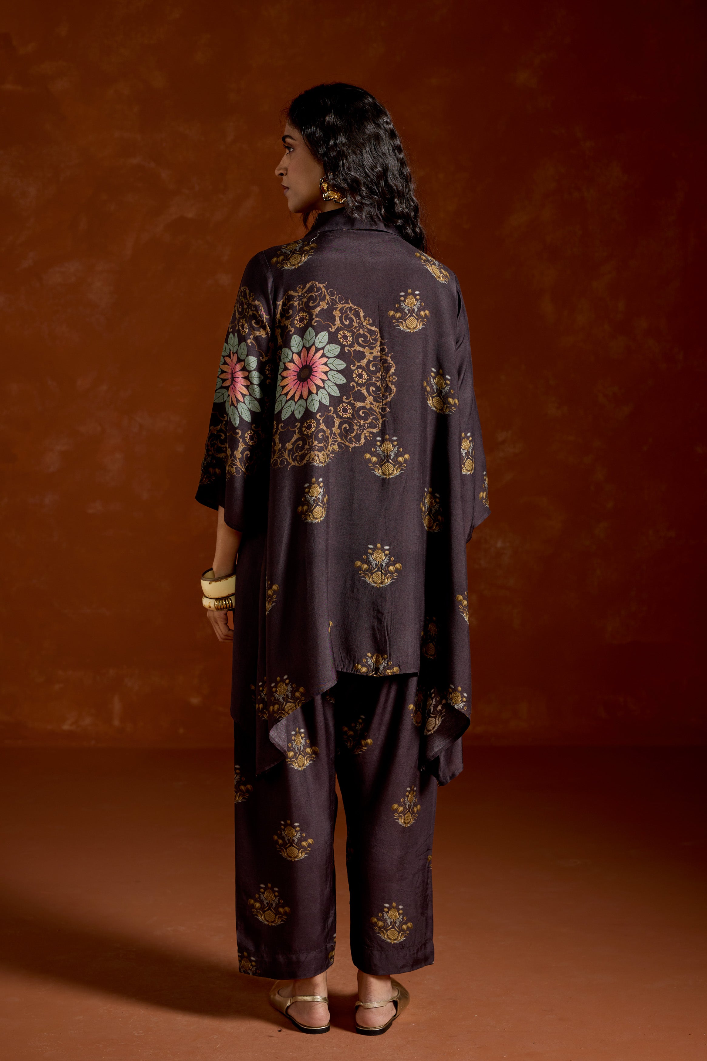 Black Printed Rayon Silk Co-Ord Set