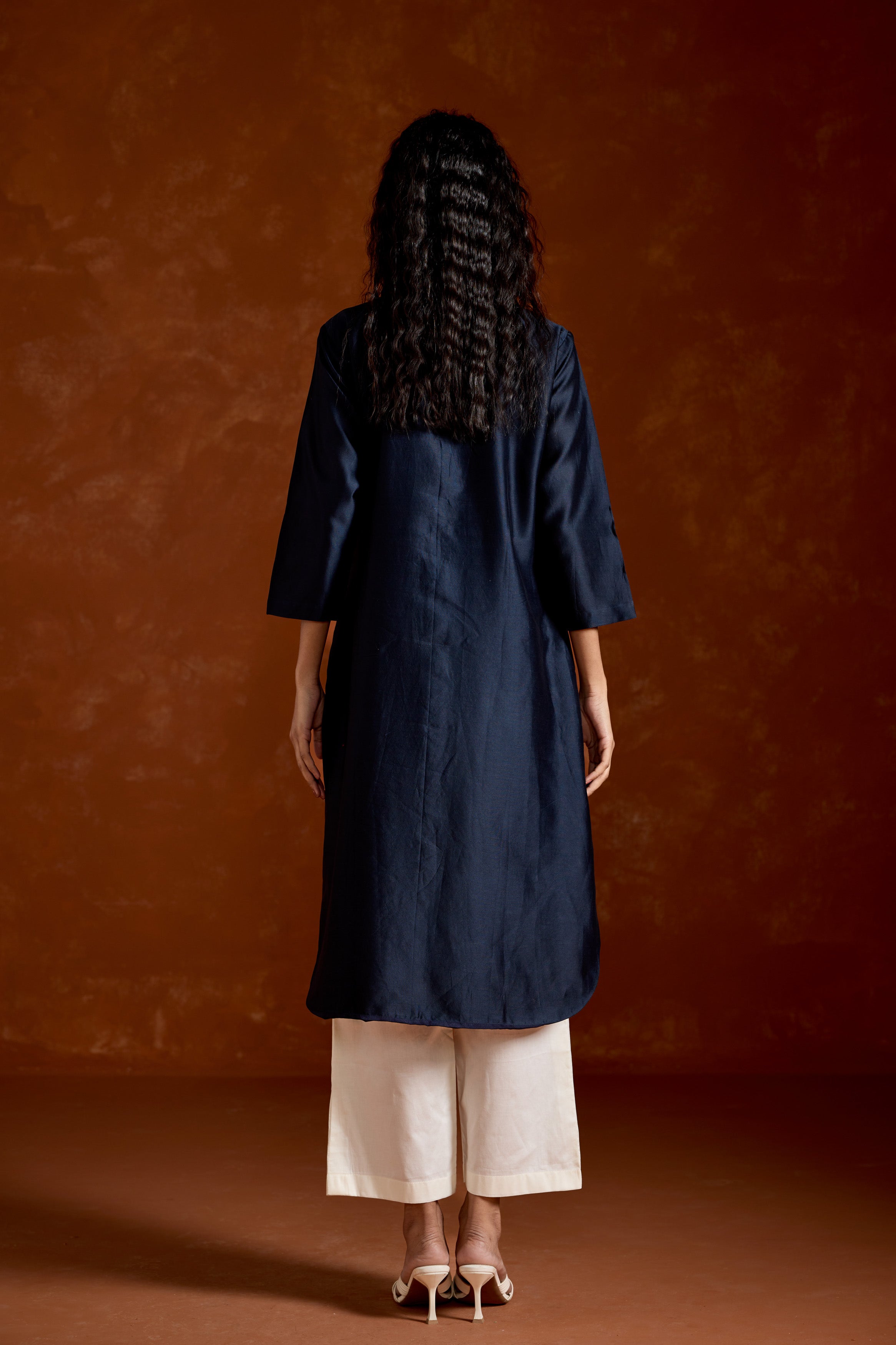 Midnight Blue Printed Chinon Silk Kurta Set