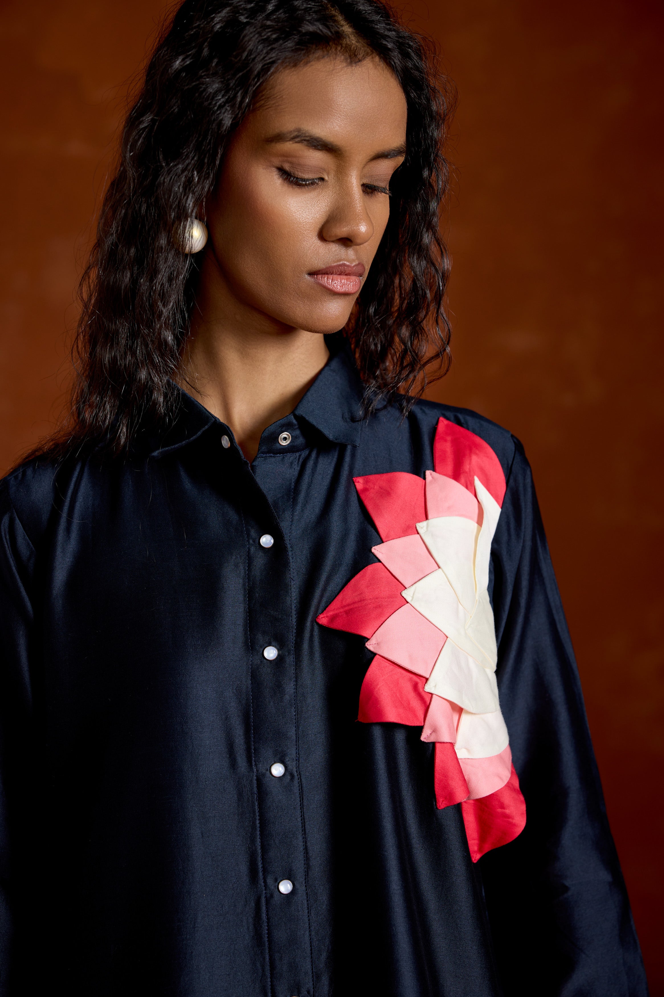 Midnight Blue Printed Chinon Silk Kurta Set