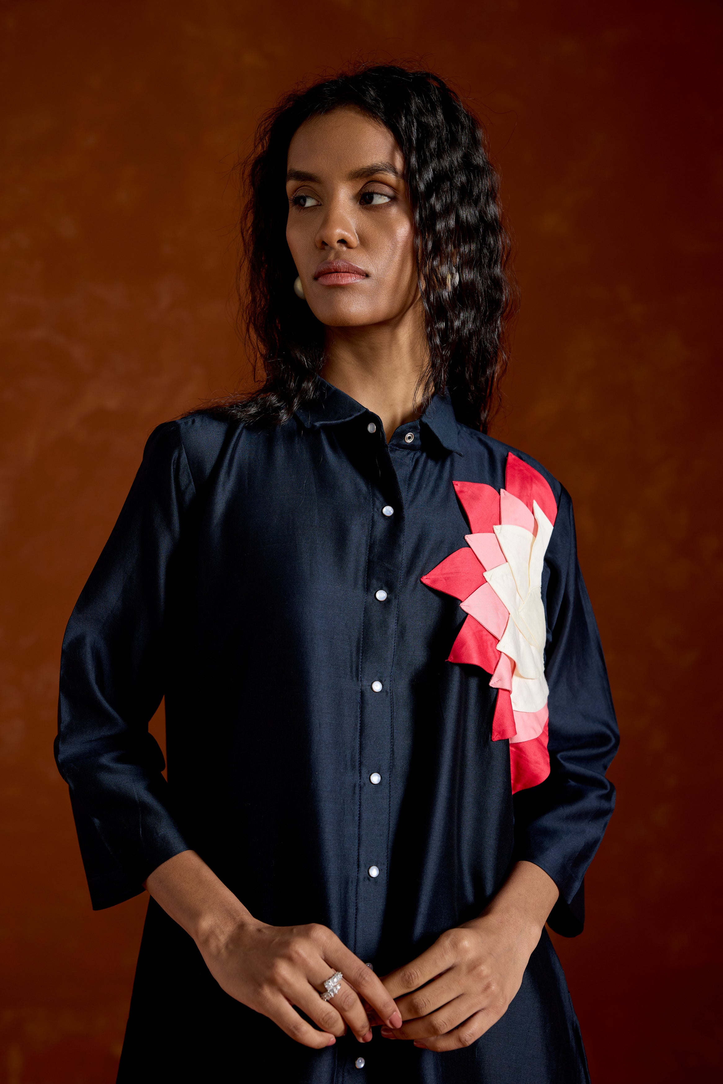 Midnight Blue Printed Chinon Silk Kurta Set