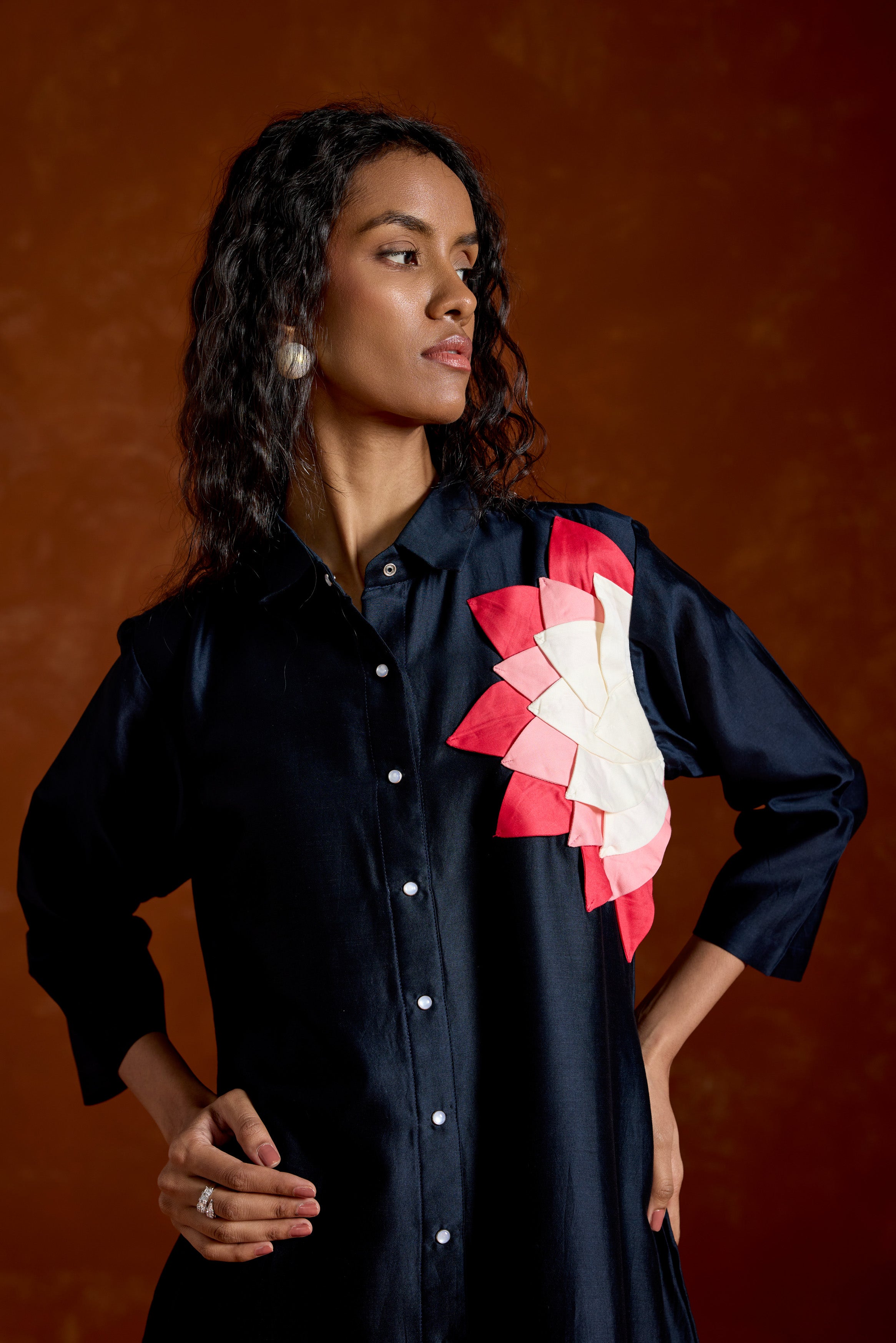 Midnight Blue Printed Chinon Silk Kurta Set