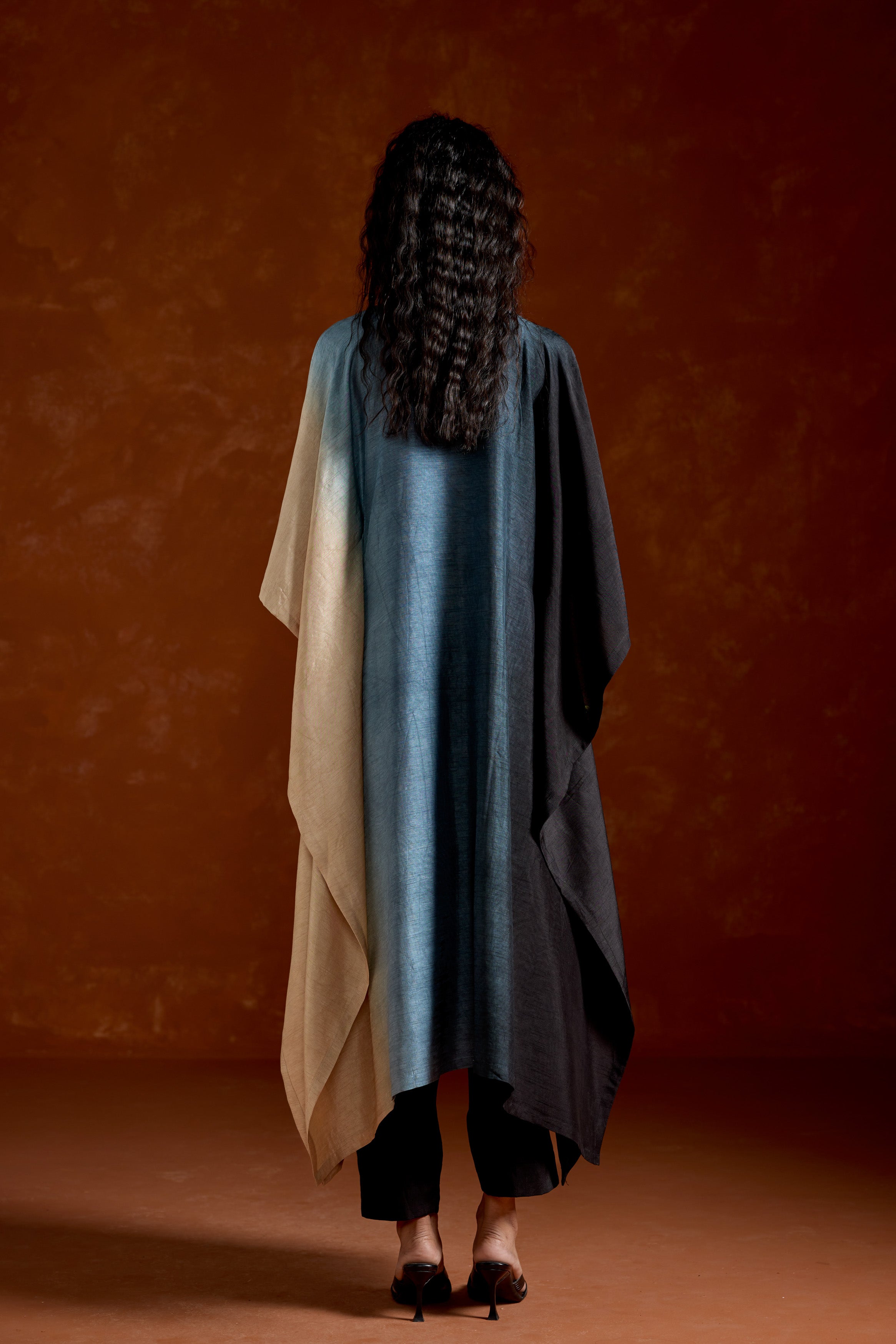 Deep Blue Embellished Ombre Kaftan Set