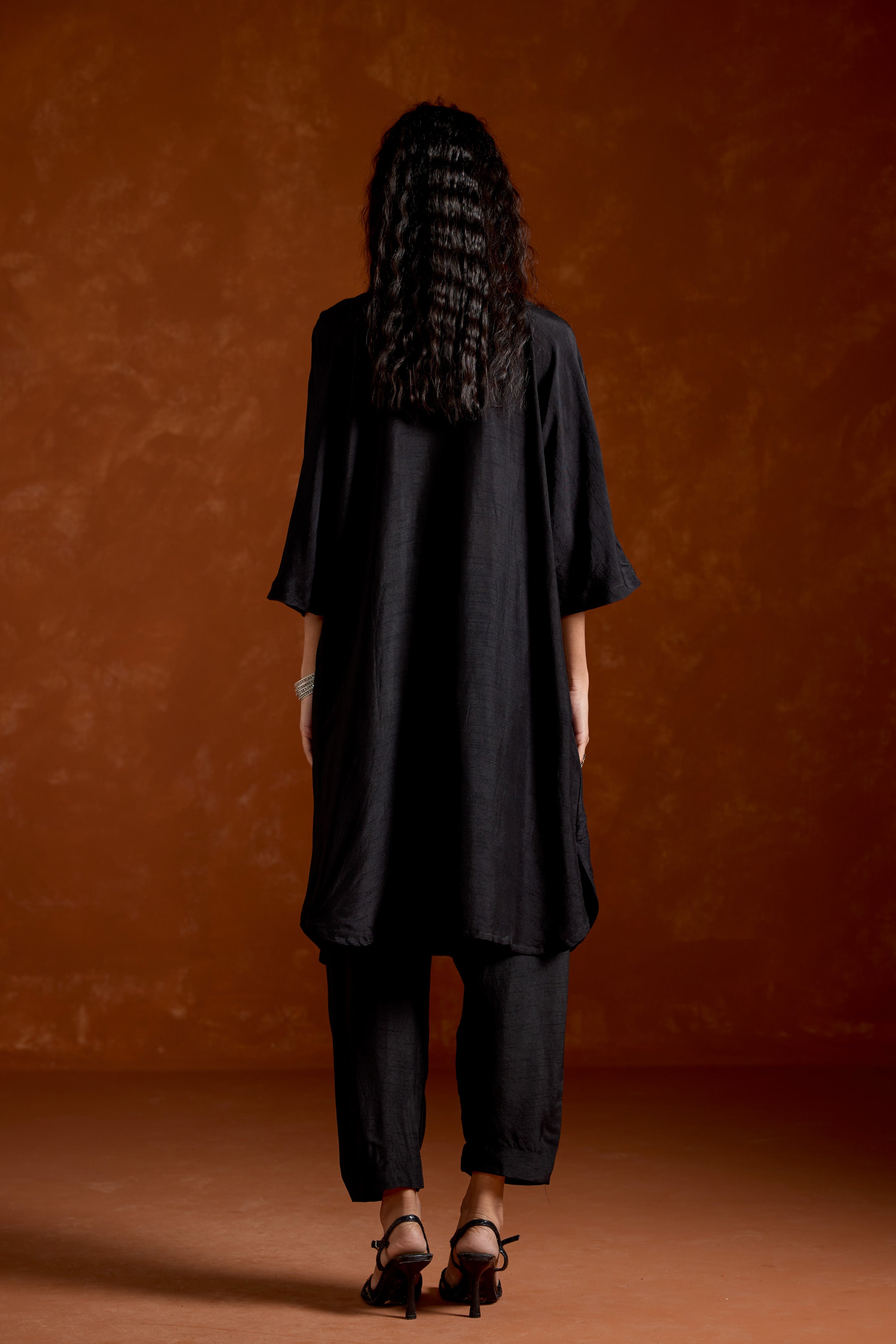 Black Embellished Raw Silk Kurta Set