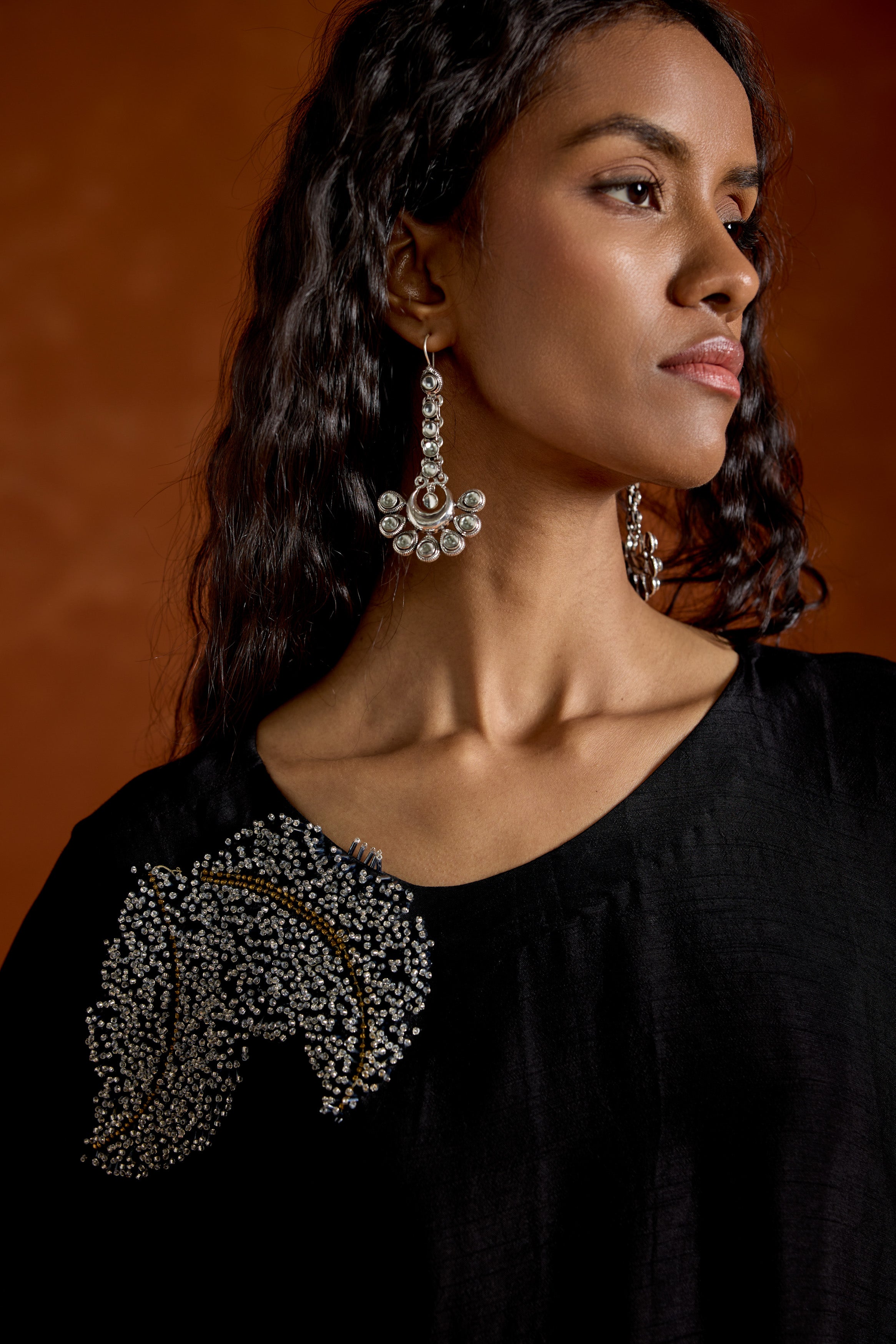 Black Embellished Raw Silk Kurta Set