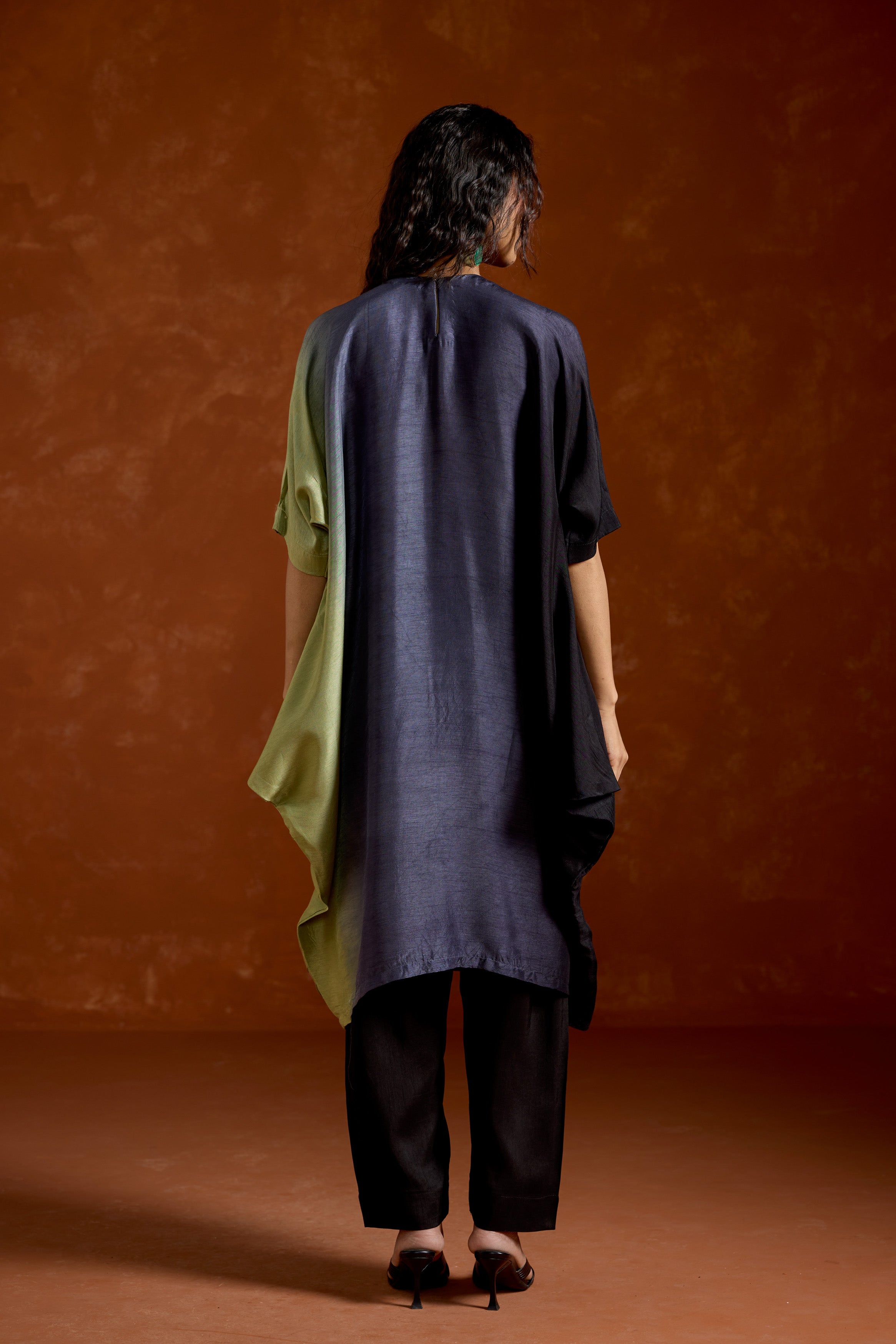 Navy Blue Embellished Raw Silk Kaftan Set