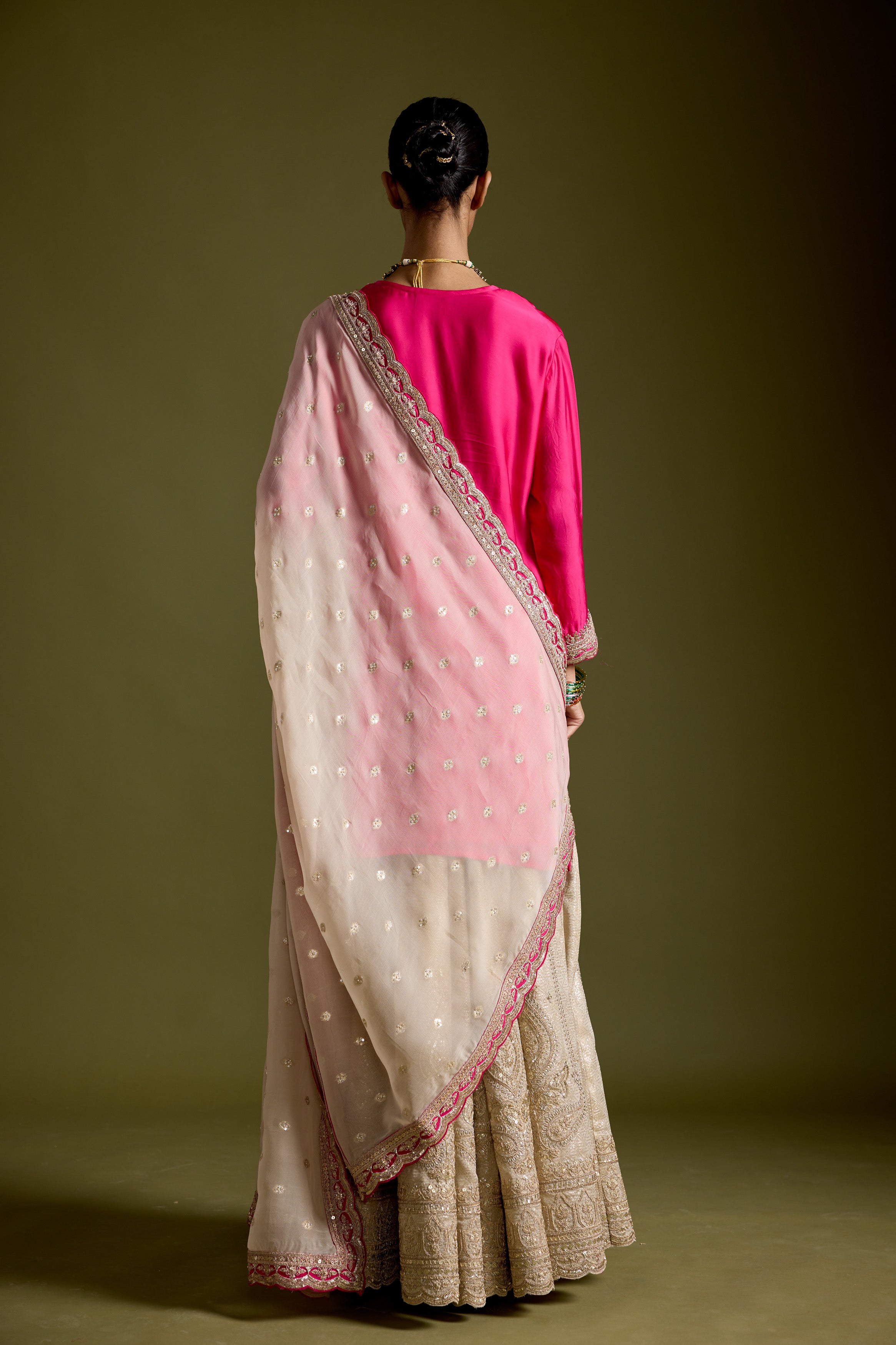 Pink Embellished Satin Silk Sharara Set