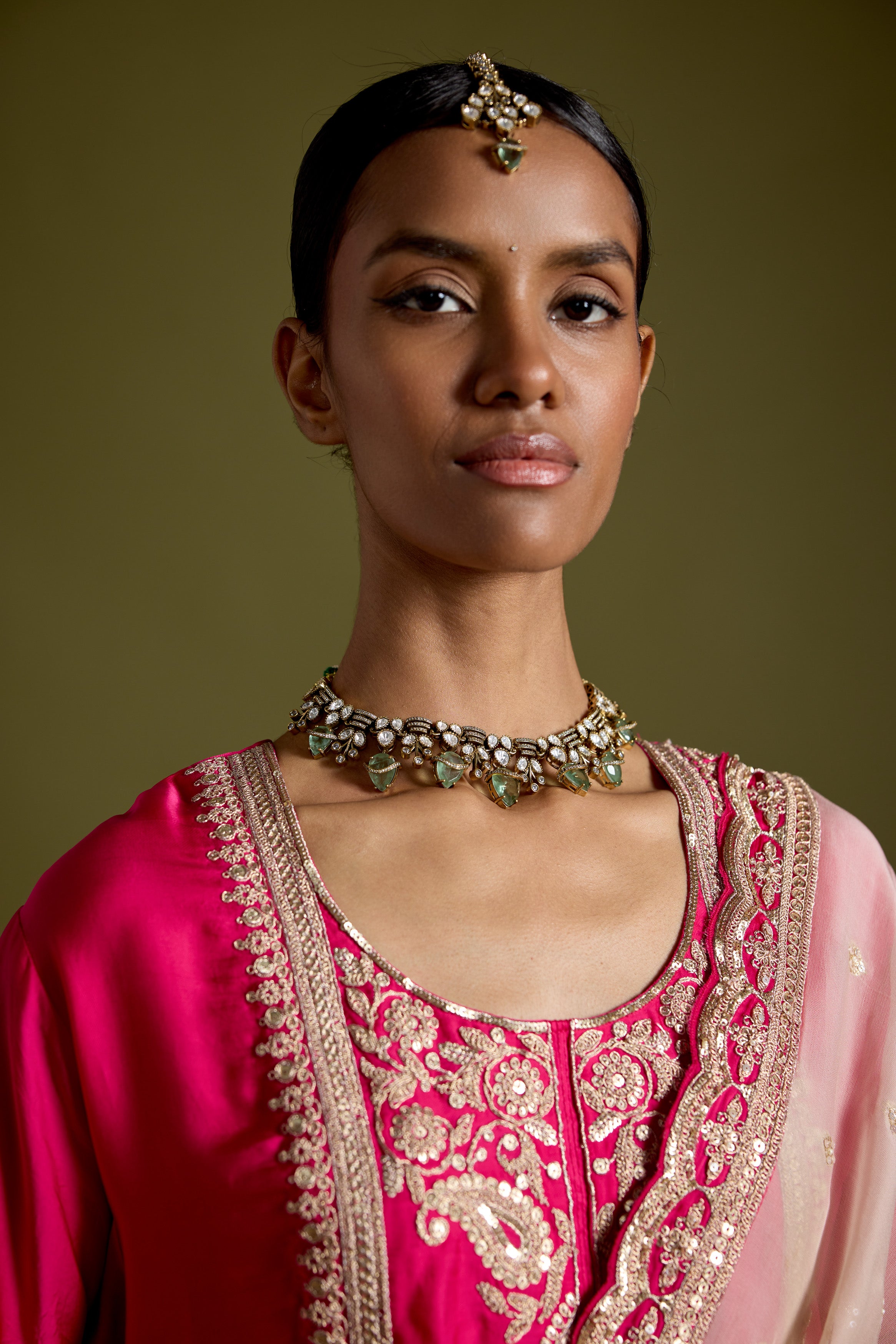Pink Embellished Satin Silk Sharara Set